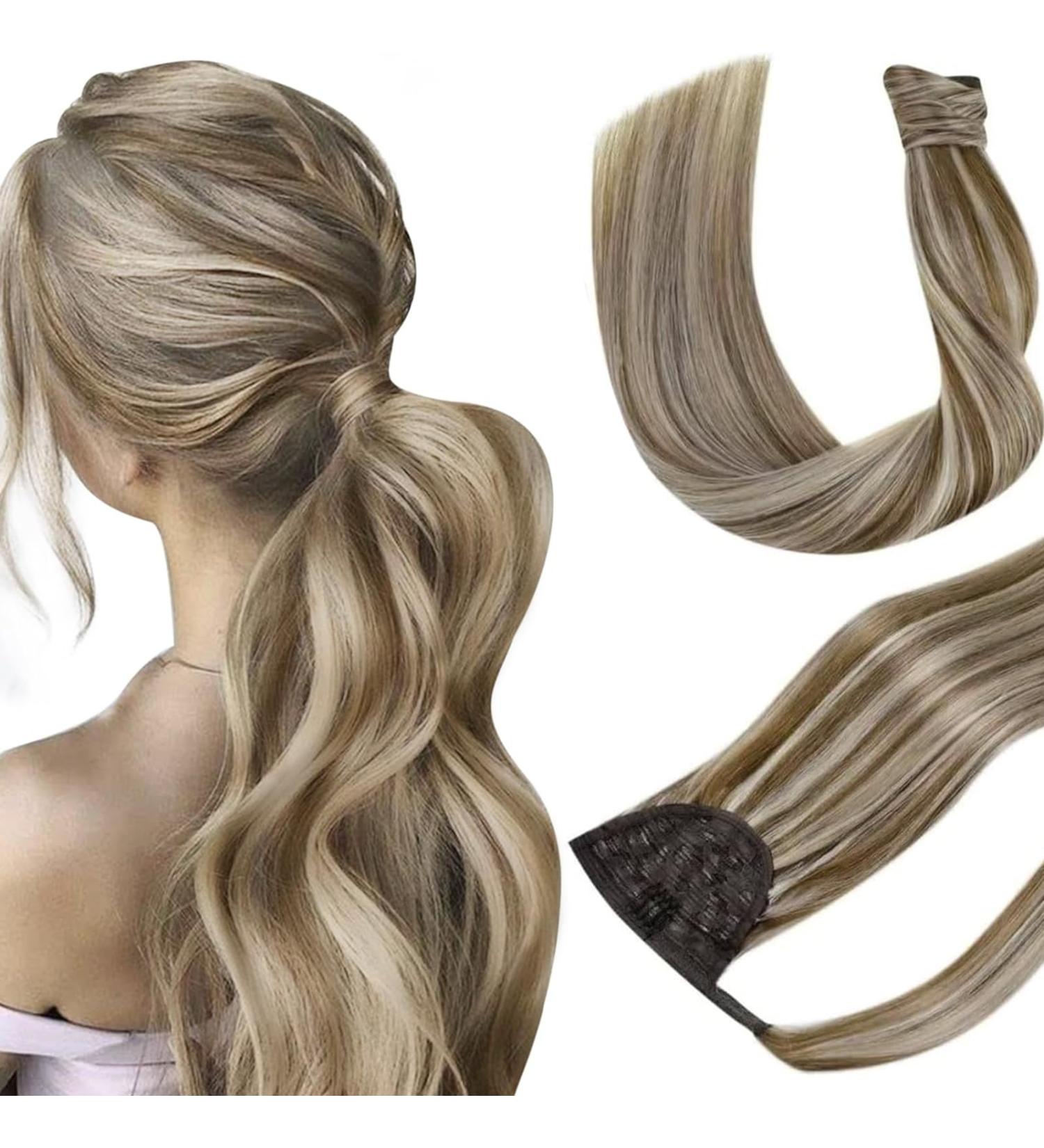 Hetto Real Hair Braid Extensions - Wrap Around Ponytail #10/613 Ash Brown & Platinum Blonde - 55cm 100g Remy Hair - Buy Online on GoSupps.com