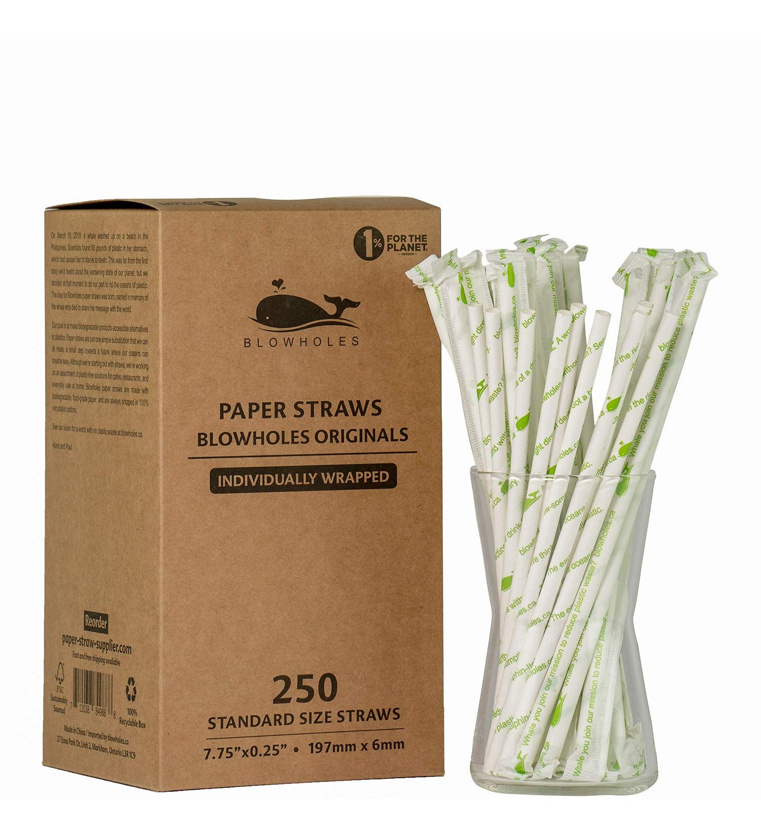 Blowholes Standard Size Long-lasting Paper Straws (individually wrapped) 250 Count - Originals - Buy Online on GoSupps.com