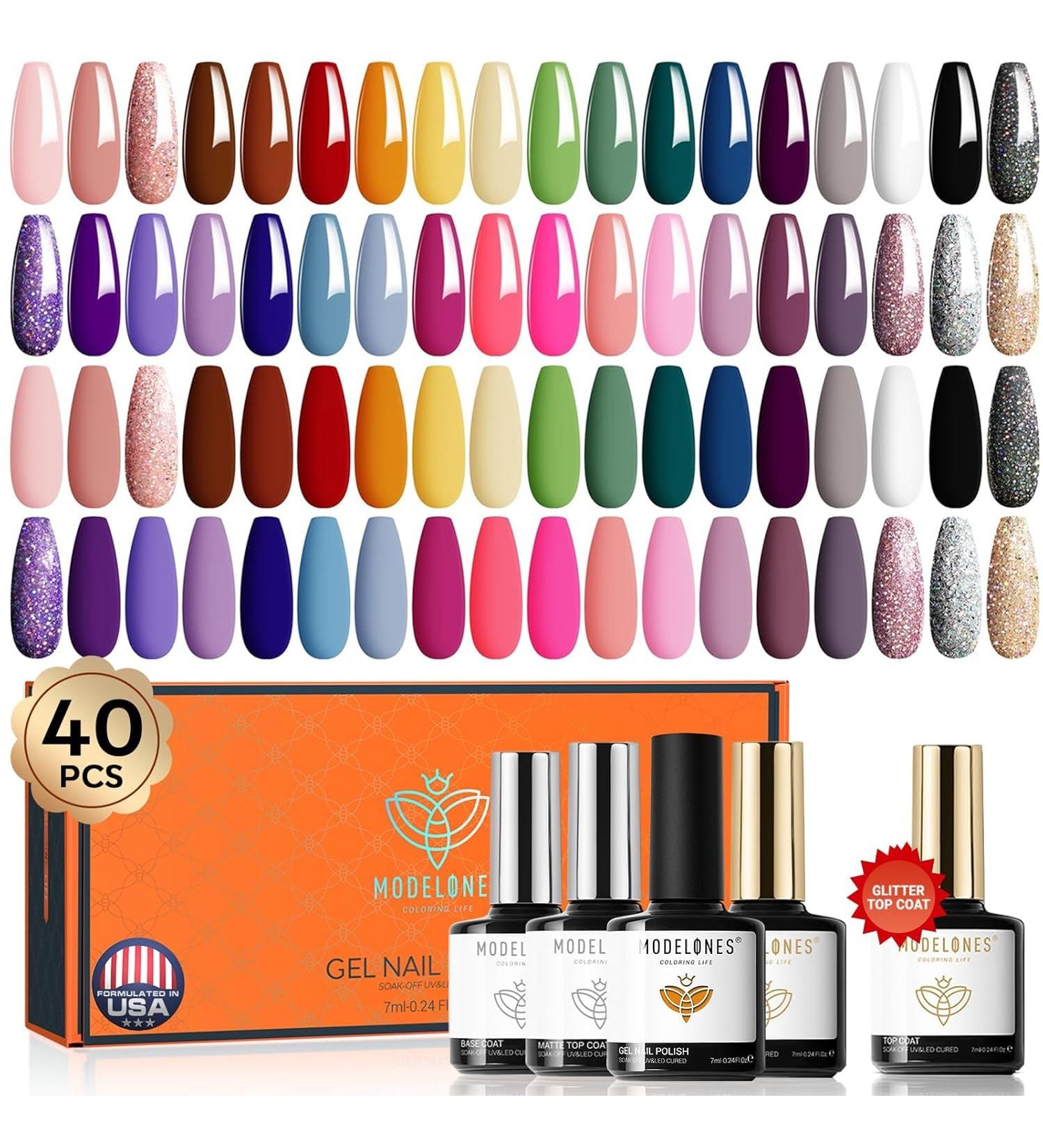 Modelones Gel Nail Polish 36 Colors All Seasons Holiday Gel Polish with Glossy & Matte Top Coat Base Coat Starter Kit Soak Off U V Gel Nail Kit Nail Art Starter Kit Beauty Gifts Set Box Pink - Buy Online on GoSupps.com