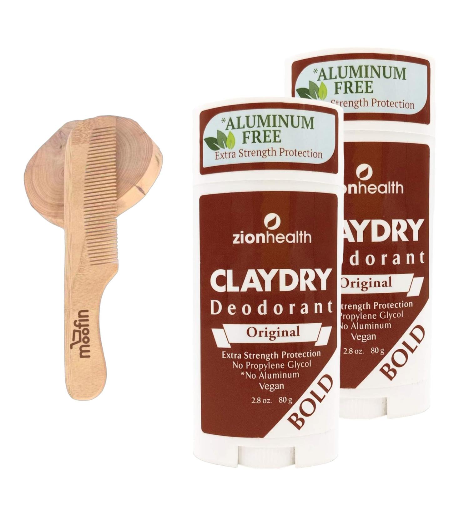 Adama Minerals Claydry Deodorant Original Bold 2-Pack - Aluminum Free Natural Odor Protection Gentle on Skin Fresh Scent for Men - Includes Wooden Comb - 25 Oz - Buy Online on GoSupps.com