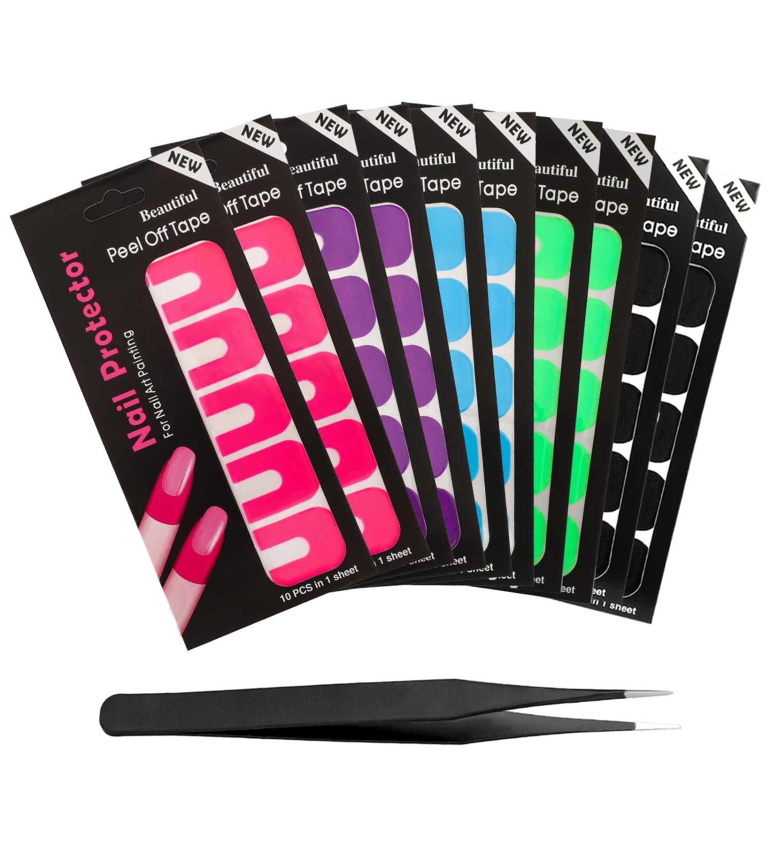 KALIONE Nail Polish Protectors - 100pcs U-Shaped Cuticle Guards with Tweezers for Nail Art & Painting - Peel Off Stickers (5 Colors) - International Shipping Available - Buy Online on GoSupps.com