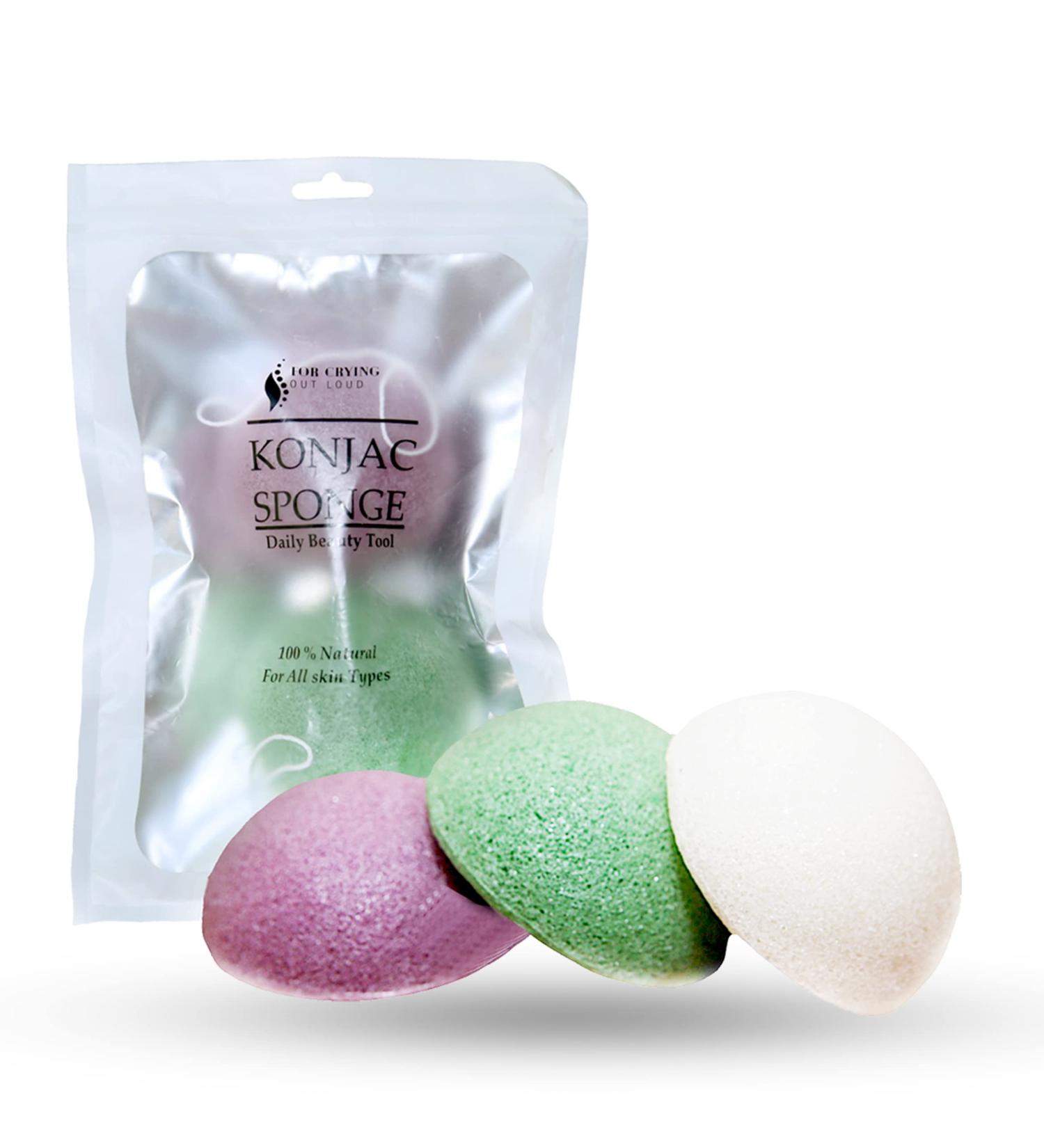 Konjac Facial Sponges with Charcoal & Aloe Vera - Gentle Cleansing & Exfoliation - 3pc Set - Buy Online on GoSupps.com