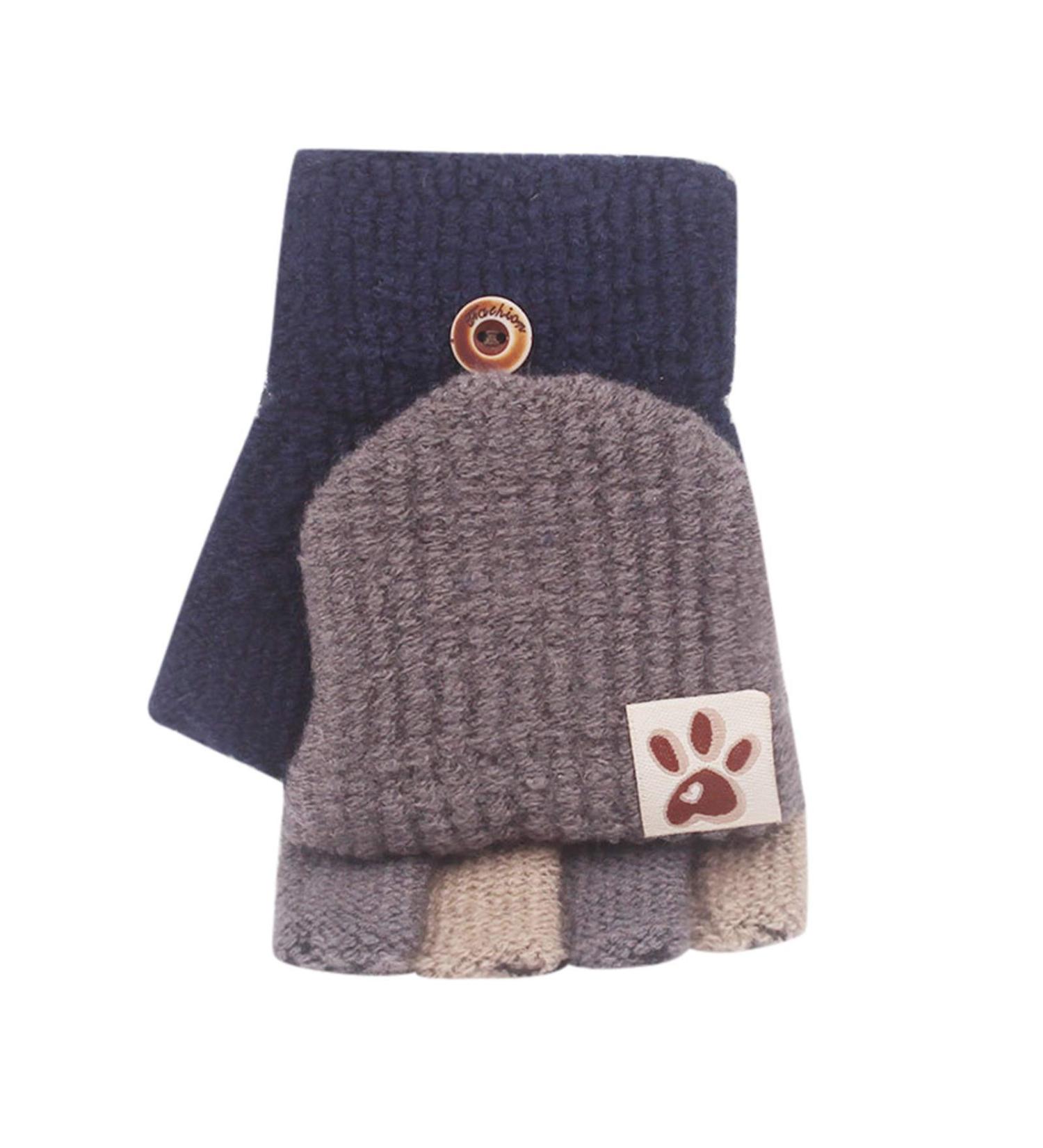 Geilisungen unisex children soft knit gloves children baby winter warm cute multi-colored gloves Half fingerless gloves maids for 2-8 years unit size marine