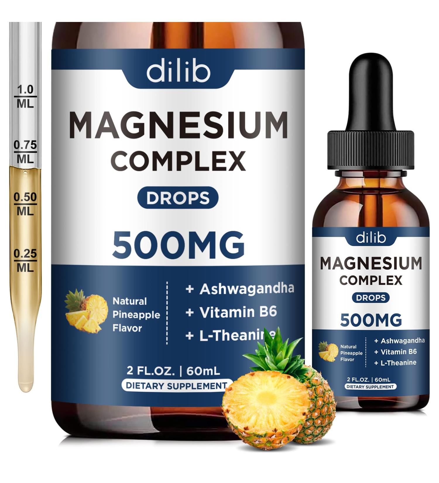 Triple Magnesium Complex Supplement-Magnesium Glycinate Citrate Malate Liquid Drops 500mg with Ashwagandha L-Theanine Vitamin B6 for Calm Stress Relief Sleep Muscle Support-Pineapple Flavor Pineapple 2 Fl Oz (Pack of 1) - Buy Online on GoSupps.com