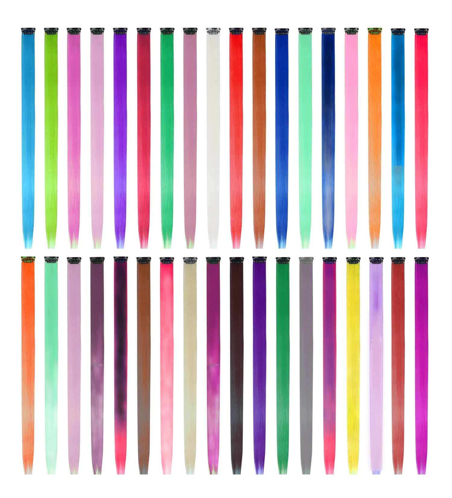 EuTengHao 36 Packs 22'' Colored Clip in Hair Extensions for Women and Kids - Multi-Colors Party Highlights Streak Synthetic Hairpieces - Buy Online on GoSupps.com