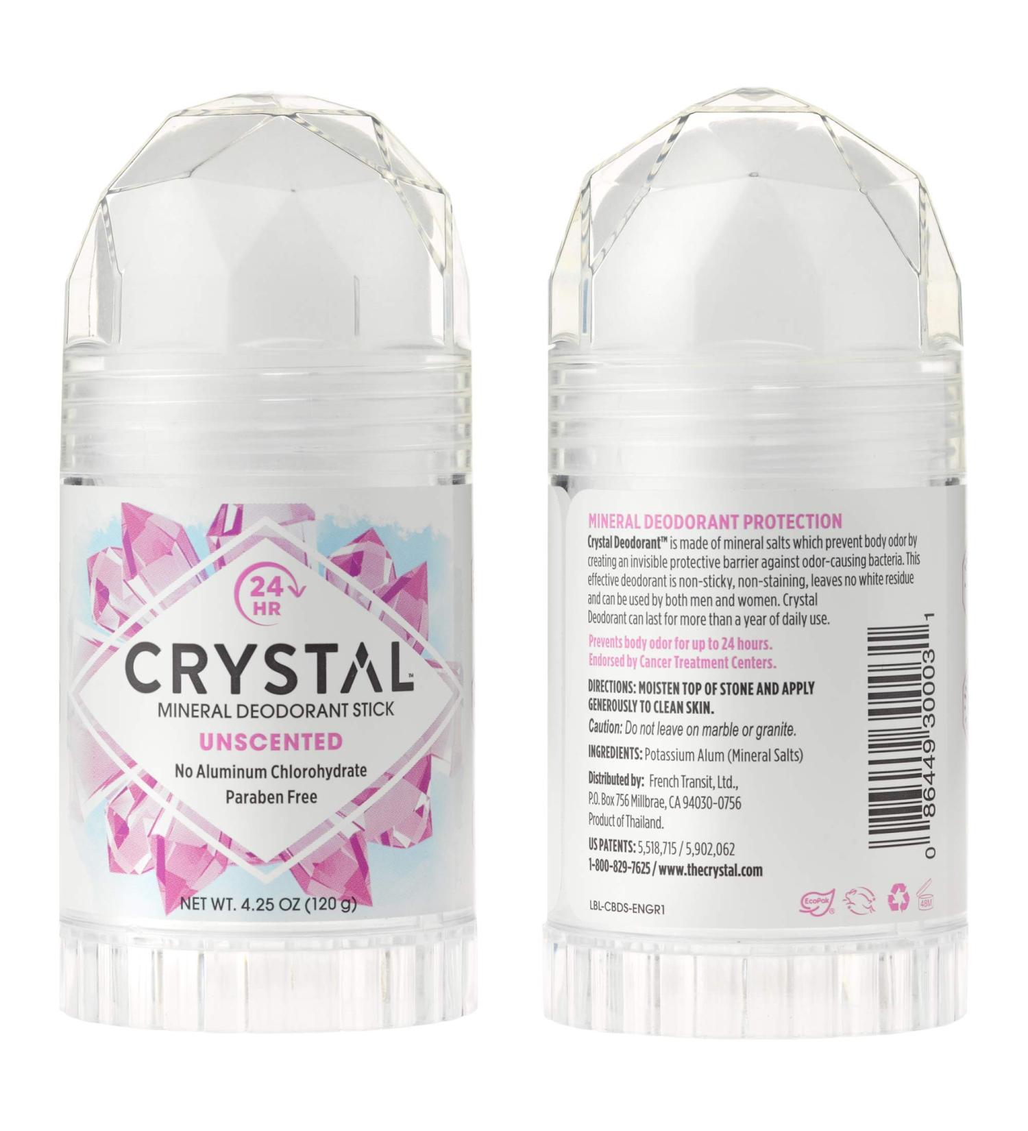 CRYSTAL Mineral Deodorant Stick - Unscented 24-Hour Odor Protection - Aluminum & Paraben Free - 4.25 oz (2 Pack) - Buy Online on GoSupps.com