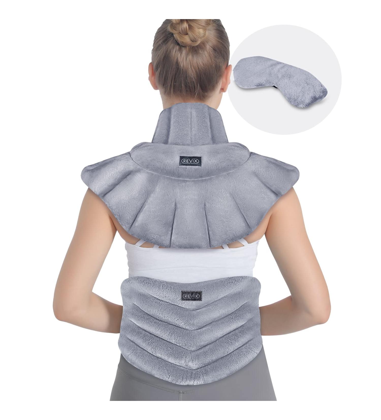 REVIX Microwave Heating Pad Set - Neck, Shoulders, Lower Back Pain Relief - Hot Compress Wrap with Weighted Plush - Includes Hot Eye Mask for Migraine Stress Relief - Set of 3 Gray - Buy Online on GoSupps.com