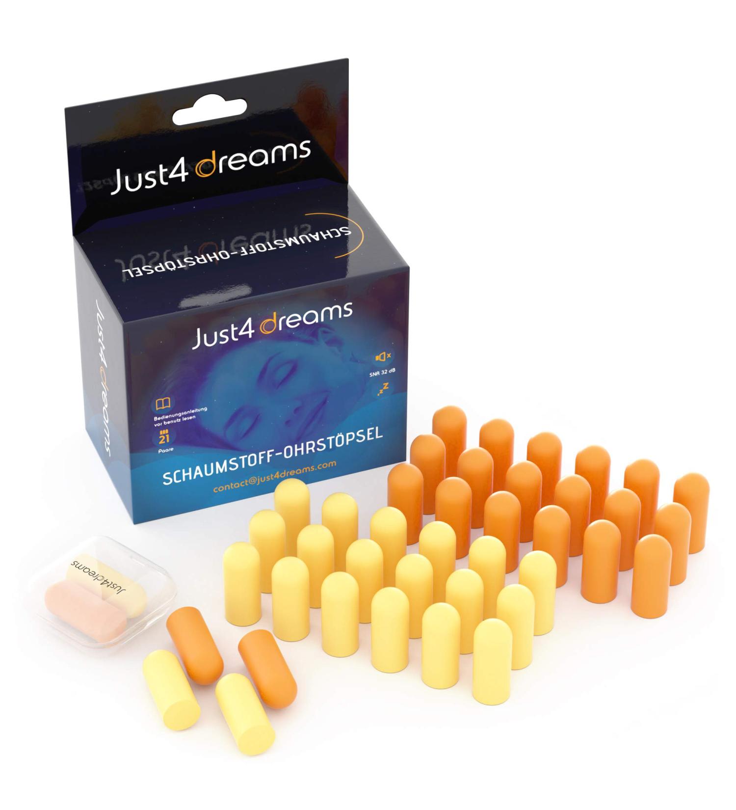 Noise-Suppressive Earplugs - Just4dreams 21 Pack | Comfortable Foam Earplugs for Sleeping Learning Working & Traveling - Hearing Protection & Noise Reduction - Buy Online on GoSupps.com
