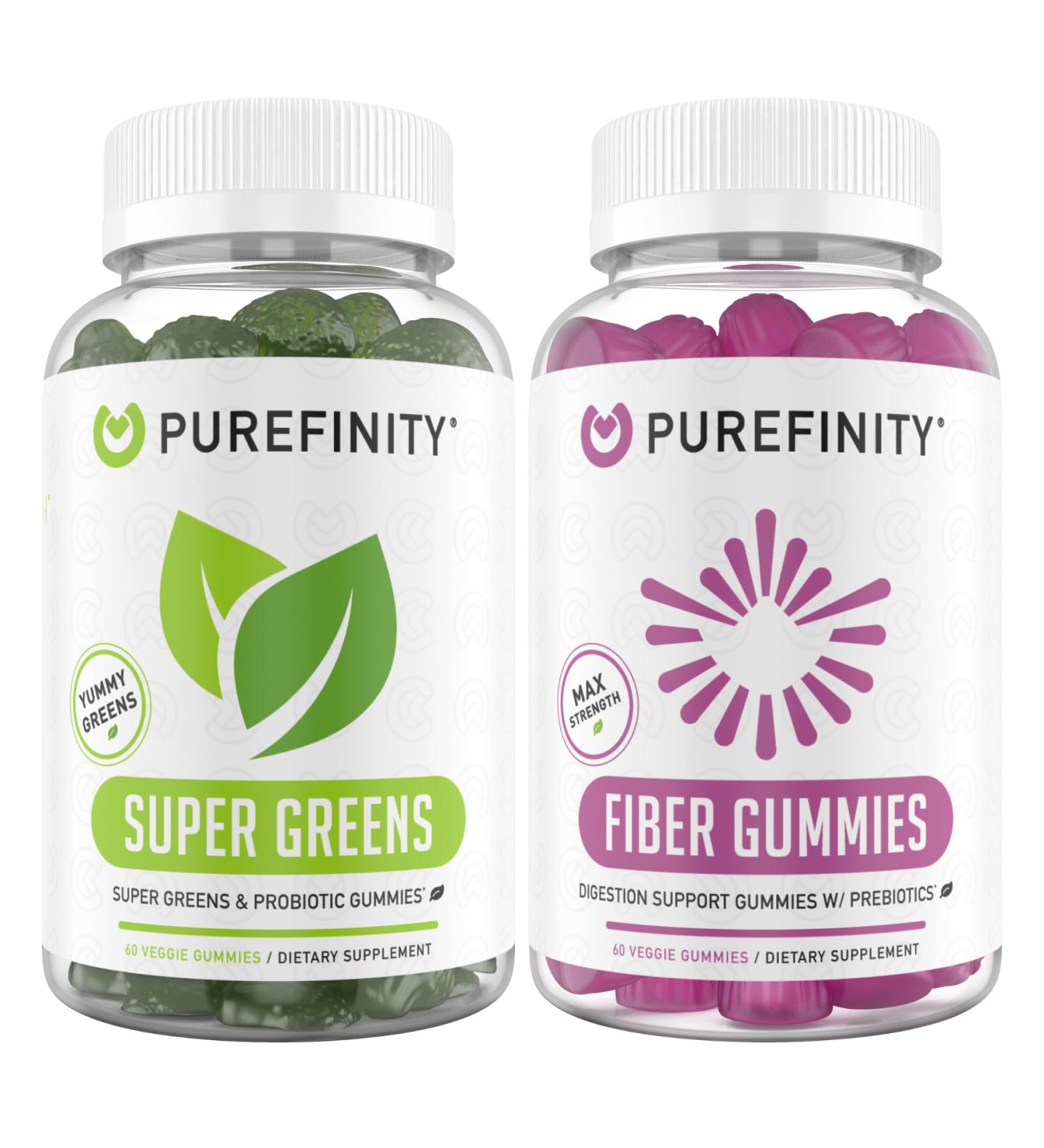 PUREFINITY Fiber + Super Greens Gummies Bundle (Inulin FOS Prebiotic Fiber Gummies + Super Greens Gummies Daily Supergreens with Spirulina Alfalfa Spinach Broccoli Beet Root Acai) - Buy Online on GoSupps.com