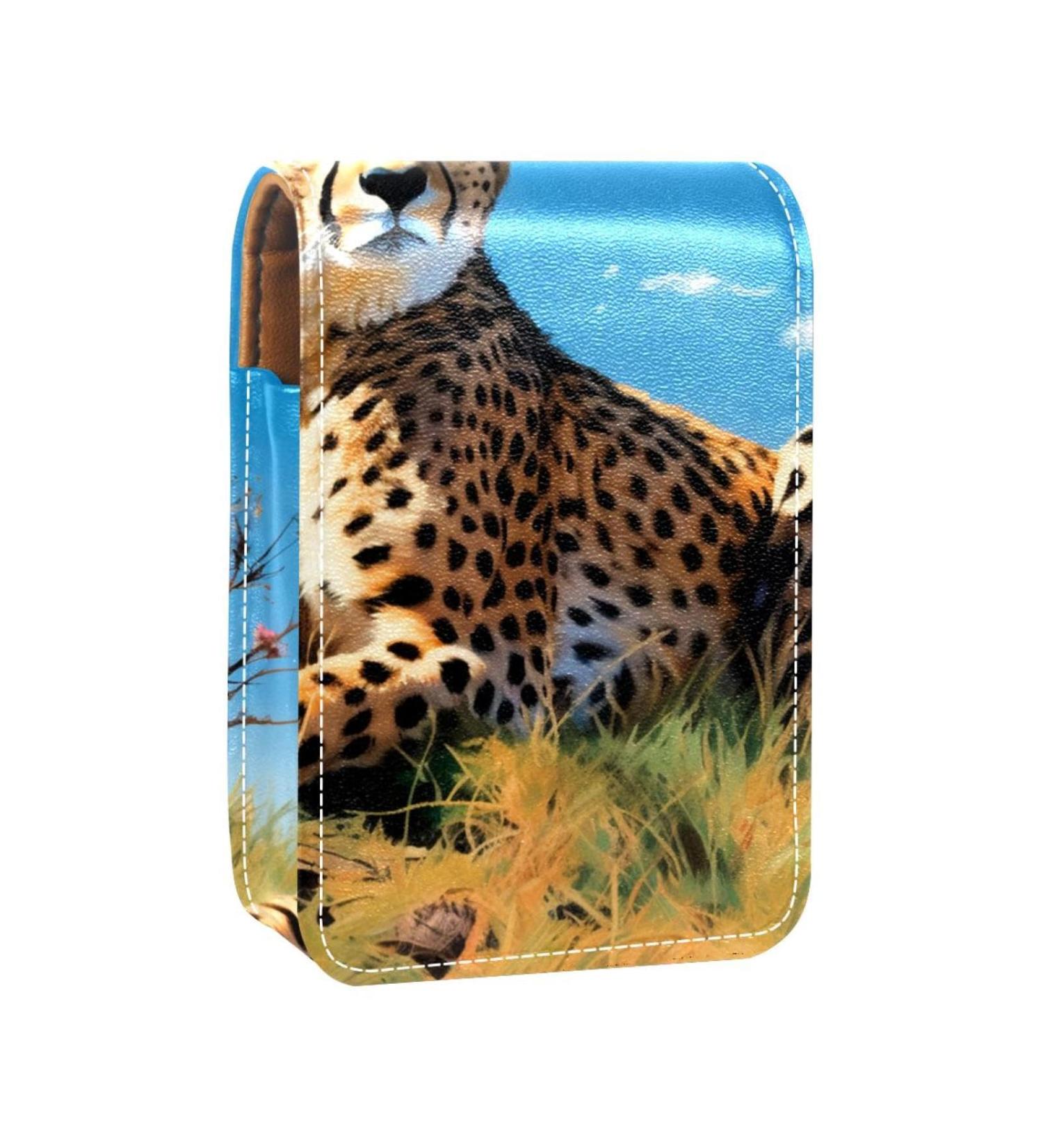 Premium Leather Lipstick Case Organizer with Mirror - Mini Leopard Print Lip Gloss Holder for Travel - Buy Online on GoSupps.com