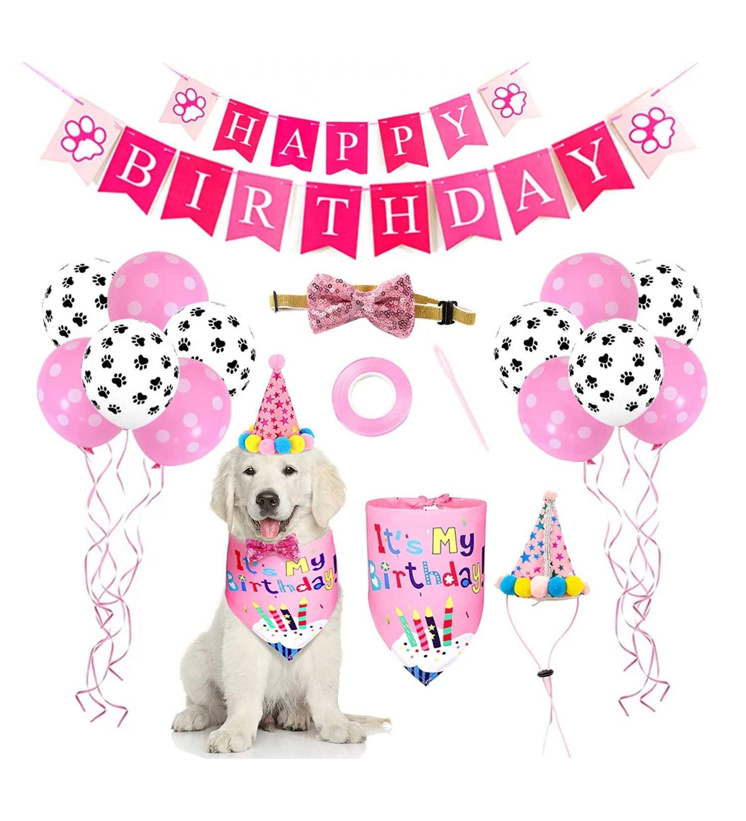 Dog Birthday Bandana Hat Banner Set | Pink Dog Party Decorations & Accessories for Boys & Girls - Buy Online on GoSupps.com