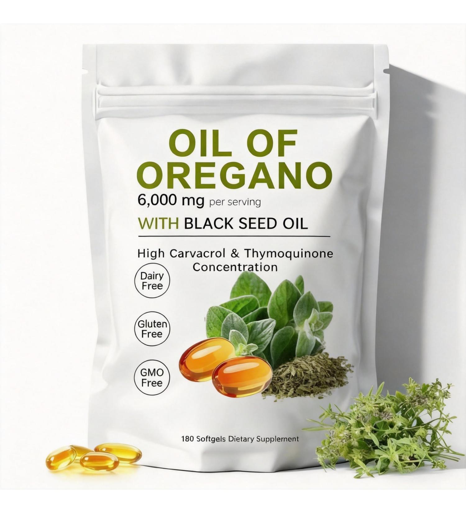 Huuazoi Oregano Oil Oil of Oregano Softgels | Non-GMO - Gluten Free - 180 Count / 1 Bag - Buy Online on GoSupps.com