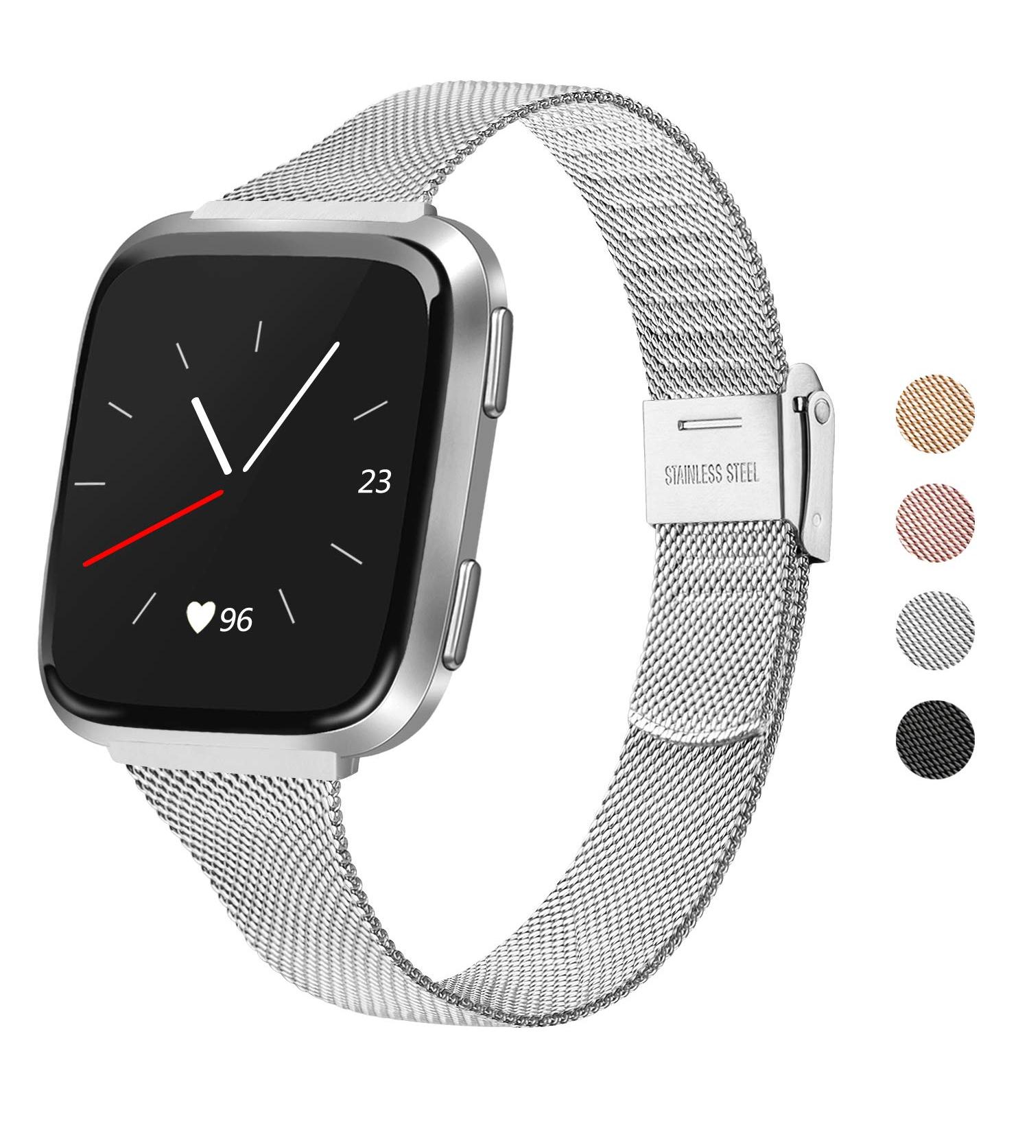 Meliya Metal Slim Bands for Fitbit Versa 2 / Versa / Versa Lite - Stainless Steel Replacement Bands for 6.7-8.7 Wrists - Silver - Buy Online on GoSupps.com