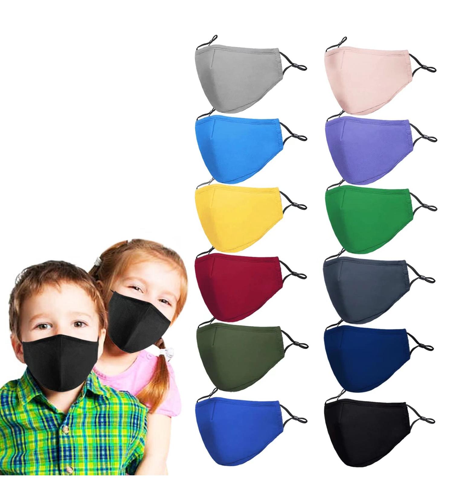 12 Pack Kids Masks - Reusable Washable Cute Boys Girls Face Masks - Breathable Adjustable School Mask for Children in Various Colors - Buy Online on GoSupps.com