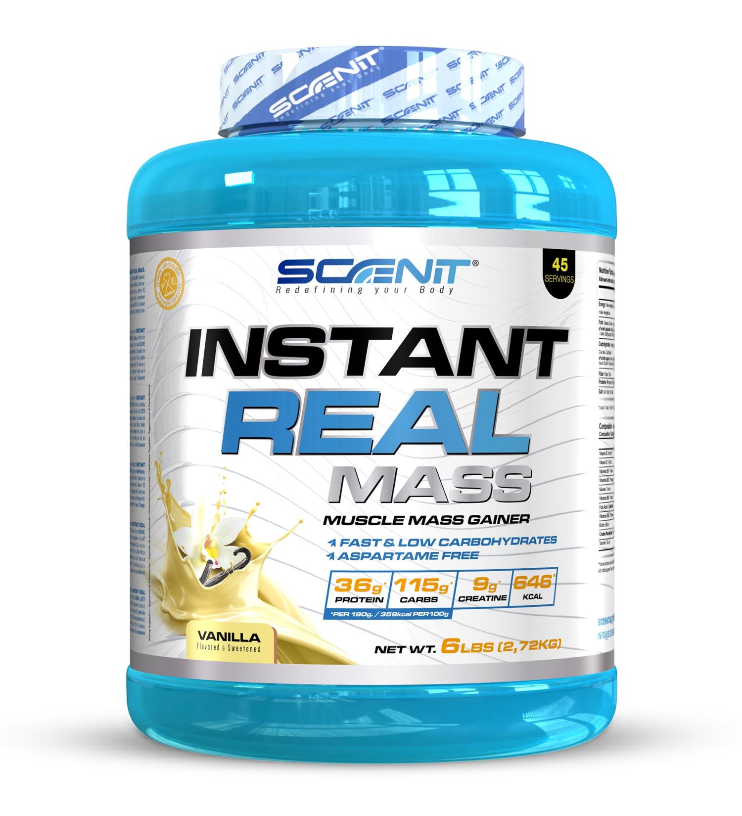 Instant Real Mass - 2 72 kg - Gainer Prise de Masse - Gainer Mass - Proteine mass gainer - Mass Gainer - Weight Gainer - Proteine Gainer - Gainer avec Creatine (2 72 kg Vanille) Vanille 2 72 kg