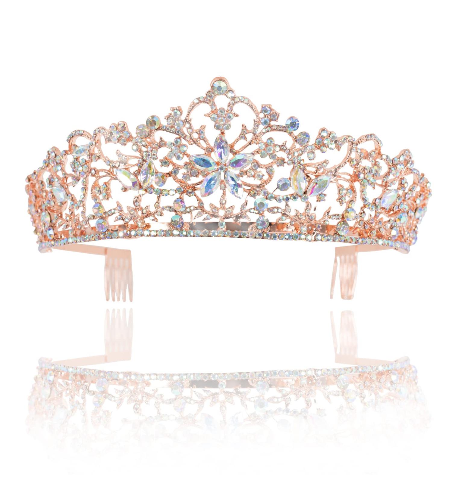 Rose Gold Crystal Rhinestone Bridal Tiara - Elegant Wedding Crown for Women - Buy Online on GoSupps.com
