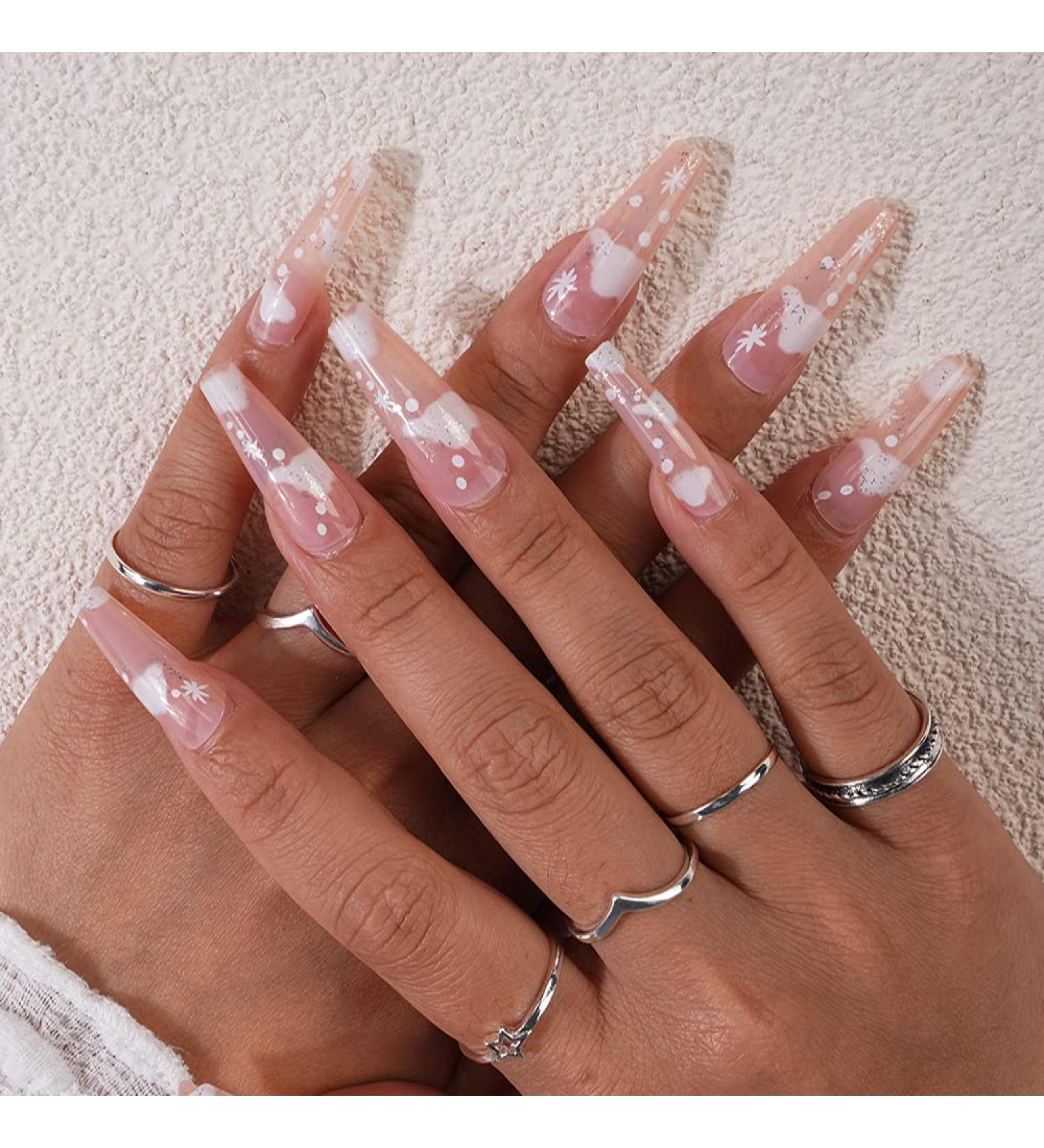 Xerling 24Pcs Cloudy Design Long Coffin False Nails - Colorful Press-On Tips for Women & Girls - Full Cover Fake Nails (Pattern H - Buy Online on GoSupps.com