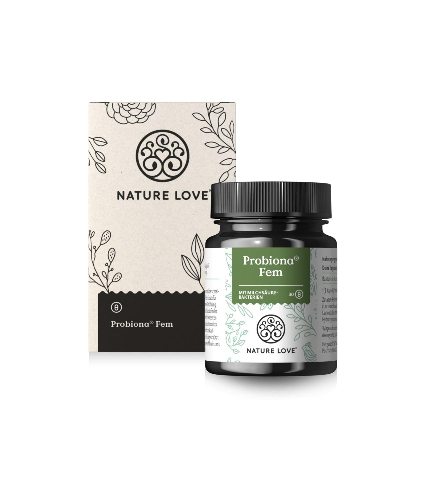 Nature Love Probiona Fem - Vegan Lactic Acid Bacteria for Women's Intimate Health | 30 Capsules with 5 Cultures: Rhamnosus Acidophilus Crispatus Casei & Fermentum - Laboratory Tested - Buy Online on GoSupps.com