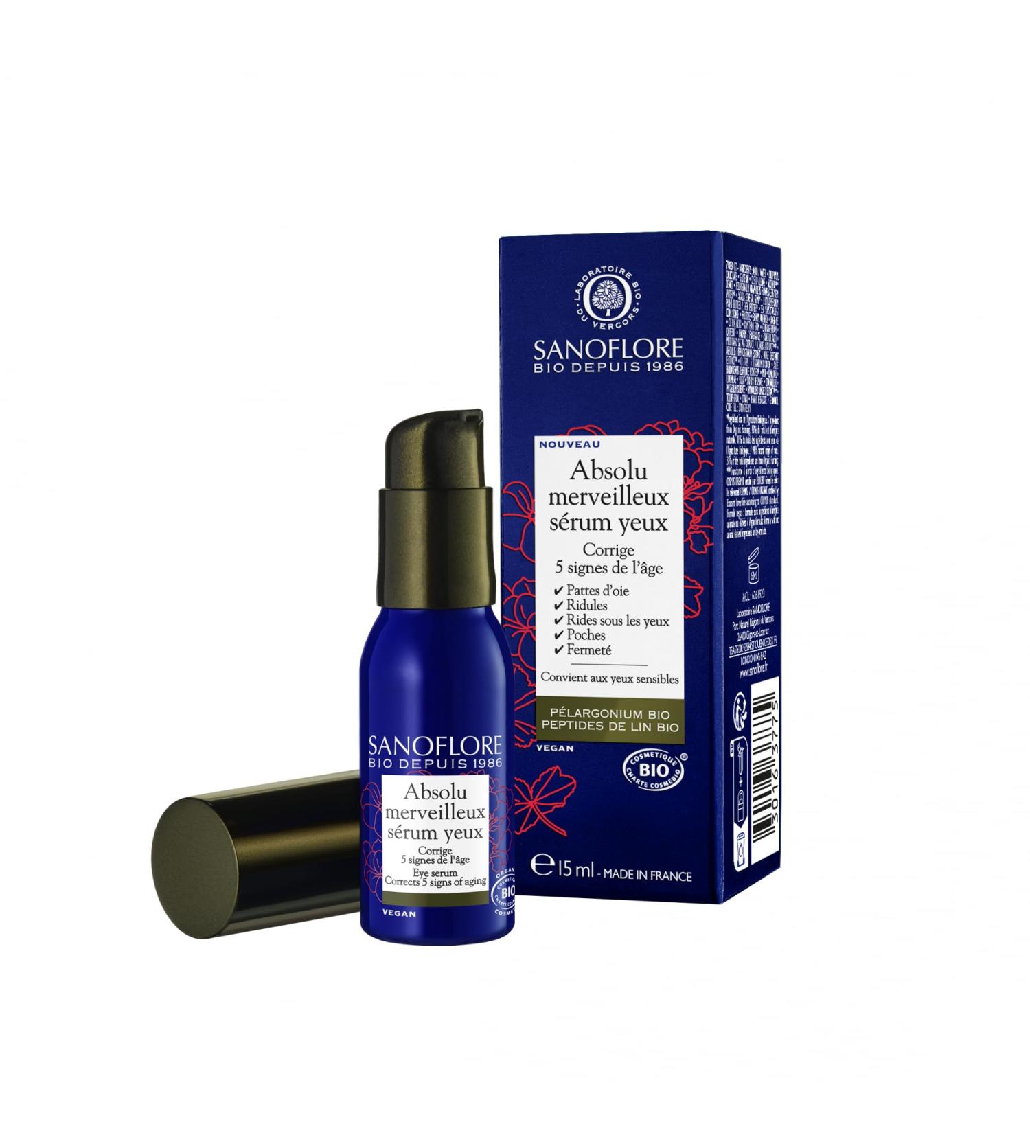 Sanoflore Absolu Merveilleux Eye Serum Certified Organic Anti-Wrinkle Eye Contour Serum With Organic Pelargonium With Organic Flax Peptides With Natural Caffeine 15ml - Buy Online on GoSupps.com