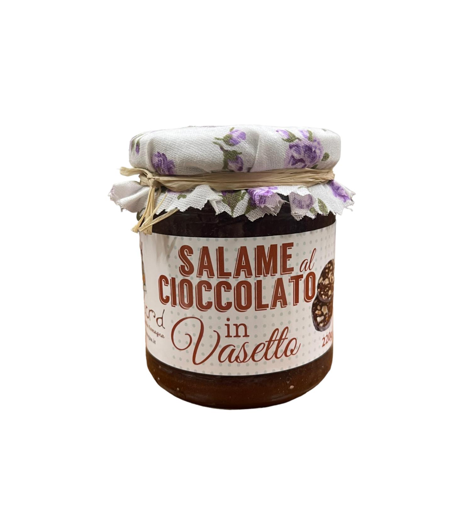 Amarcord La Romagna Dolci in a jar with a spoon chocolate salami in a jar 220g - Buy Online on GoSupps.com