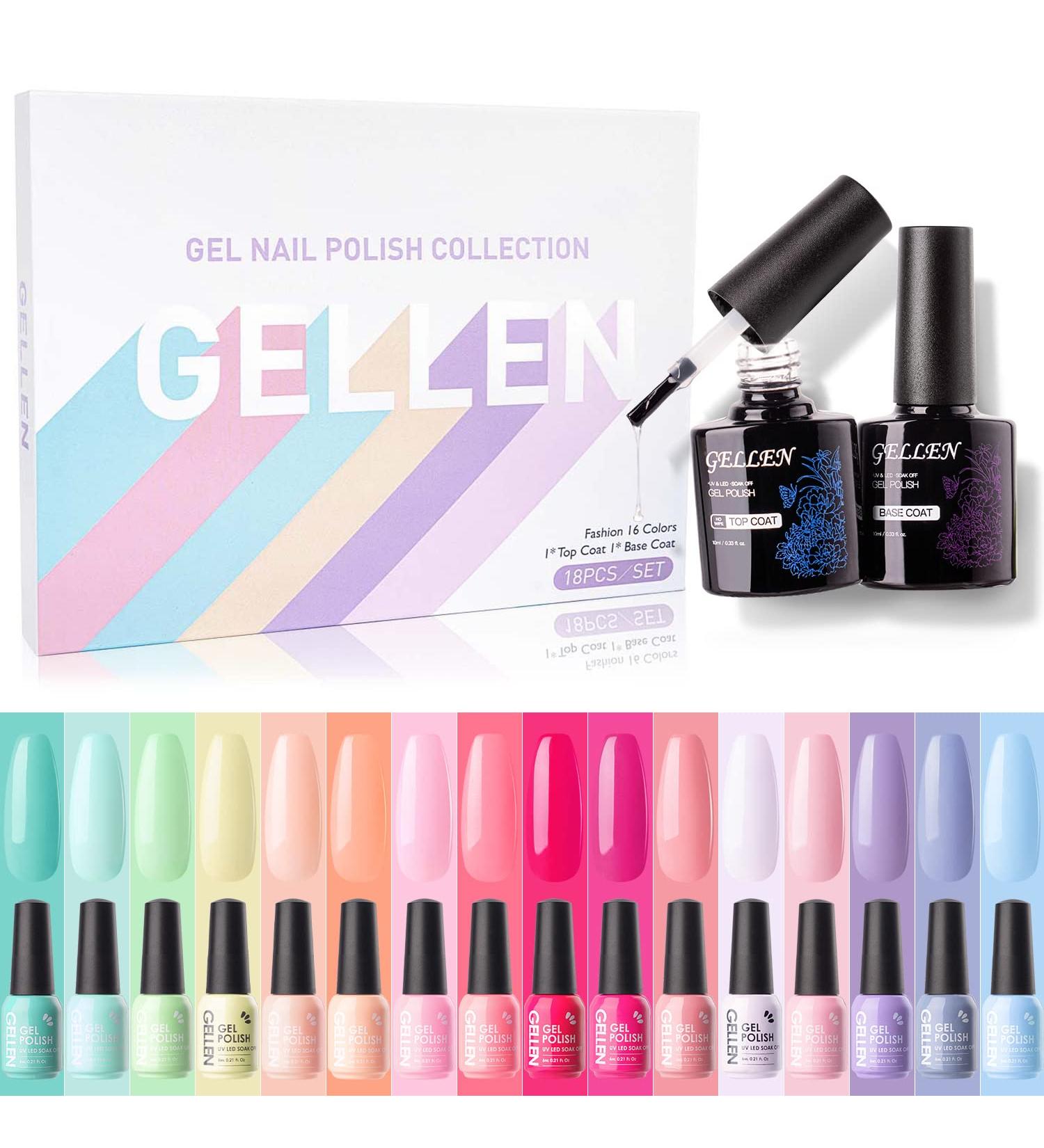 Gellen 16 Colors Gel Nail Polish Kit with Top & Base Coats - Trendy Rainbow Pastel Home Gel Manicure Set - Buy Online on GoSupps.com