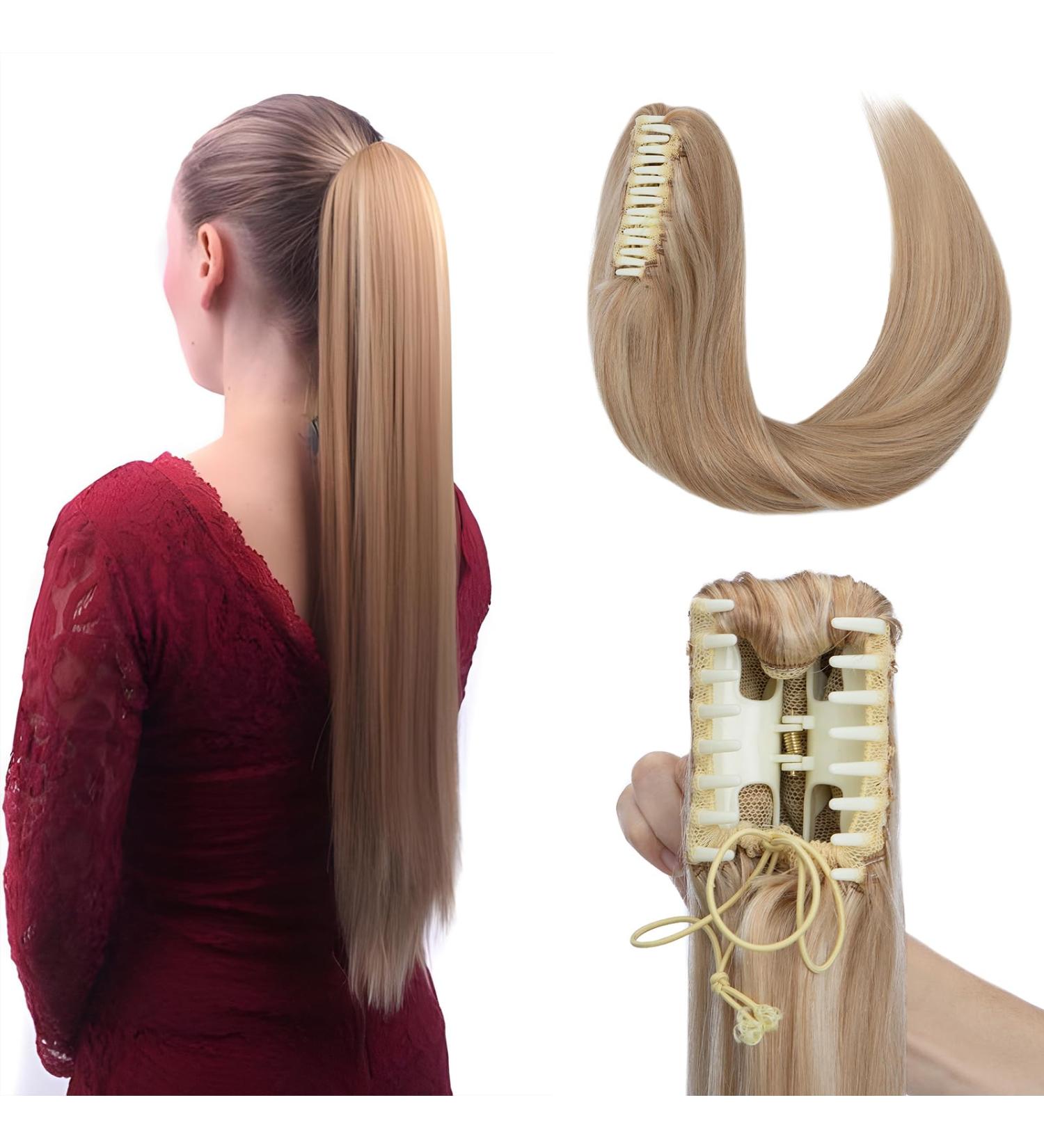 Elailite Real Hair Ponytail Extensions 45cm - Clip-In Remy Smooth Braid #18/613 Ashblond & Bleached Blonde - 115g Best Quality - Buy Online on GoSupps.com