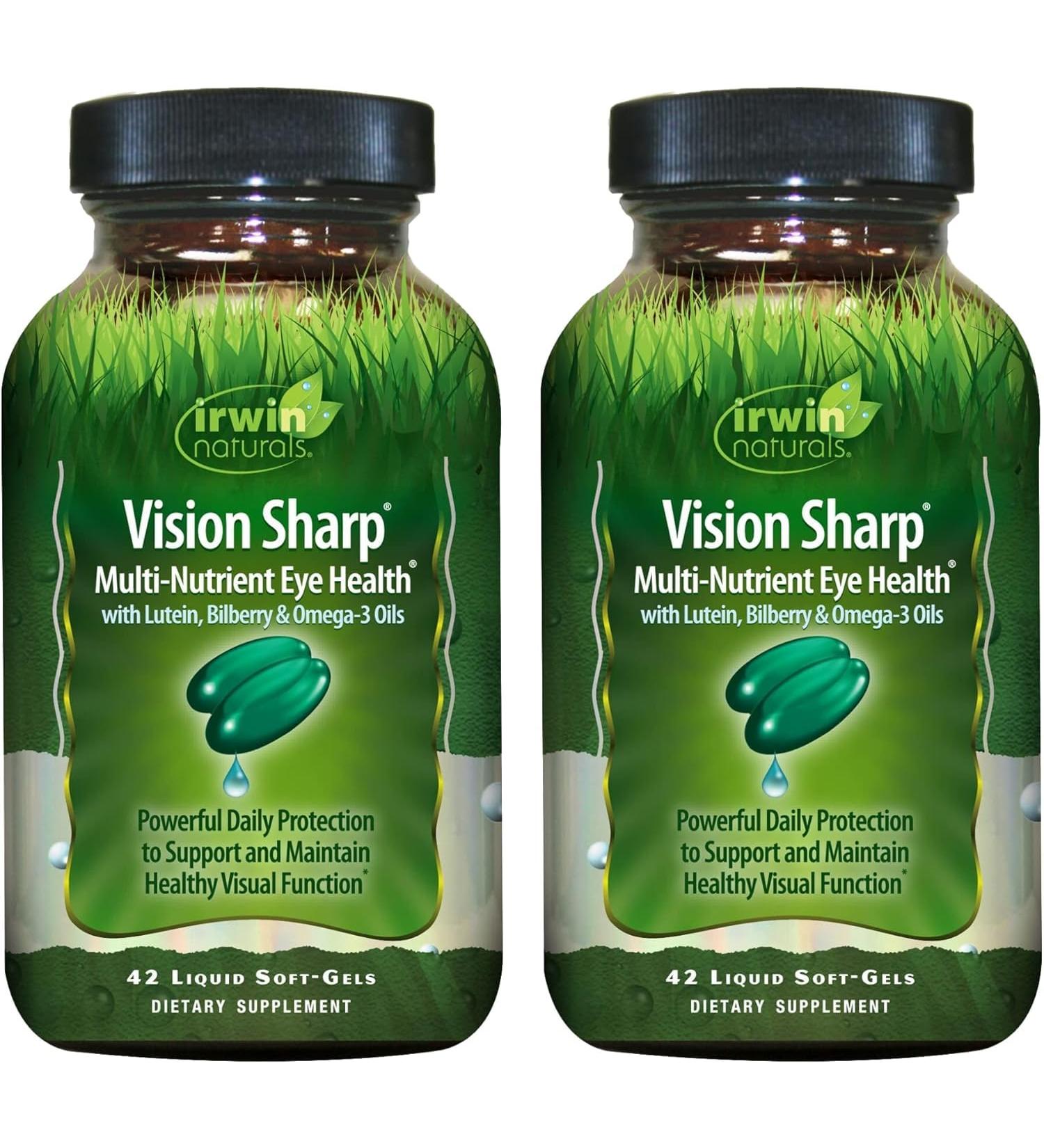 Irwin Naturals Vision Sharp Multi-Nutrient Eye Health - 42 Liquid Soft-Gels, Pack of 2 - with Lutein, Bilberry & Omega-3s - 42 Total Servings - Buy Online on GoSupps.com