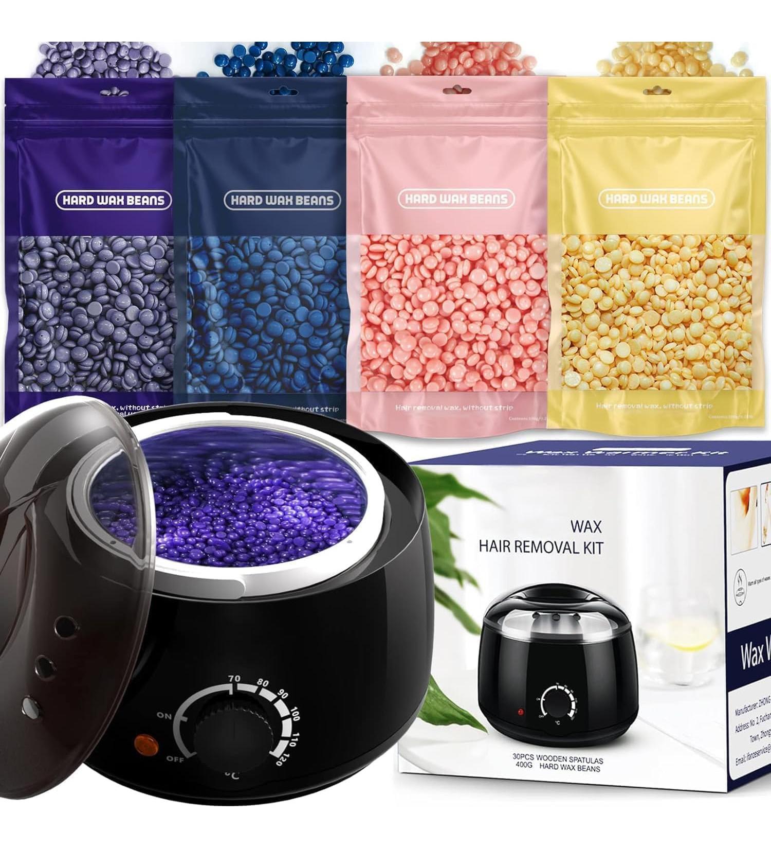 Waxing Kits Wax Full Kit Wax Warmer Hair Removal Kit with 4 * 100g Hard Waxing Beads & 30 Waxing Sticks Home Use for Bikini/Eyebrows/Face - Wax Kit Home Waxing Kit for Women/Men (Black) - Buy Online on GoSupps.com