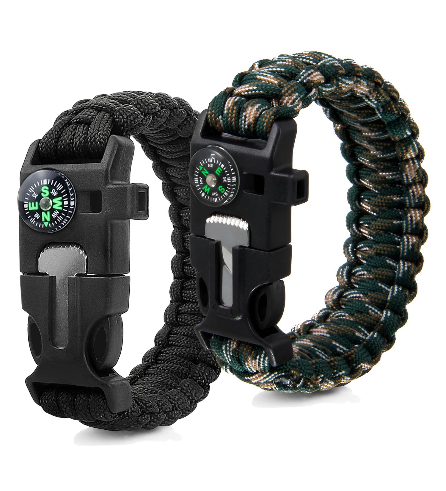 Zsmjaer Survival Bracelet Set - 2-Piece Multifunction Paracord with Flint Pipe and Compass for Outdoor Adventures Black-Green - Buy Online on GoSupps.com