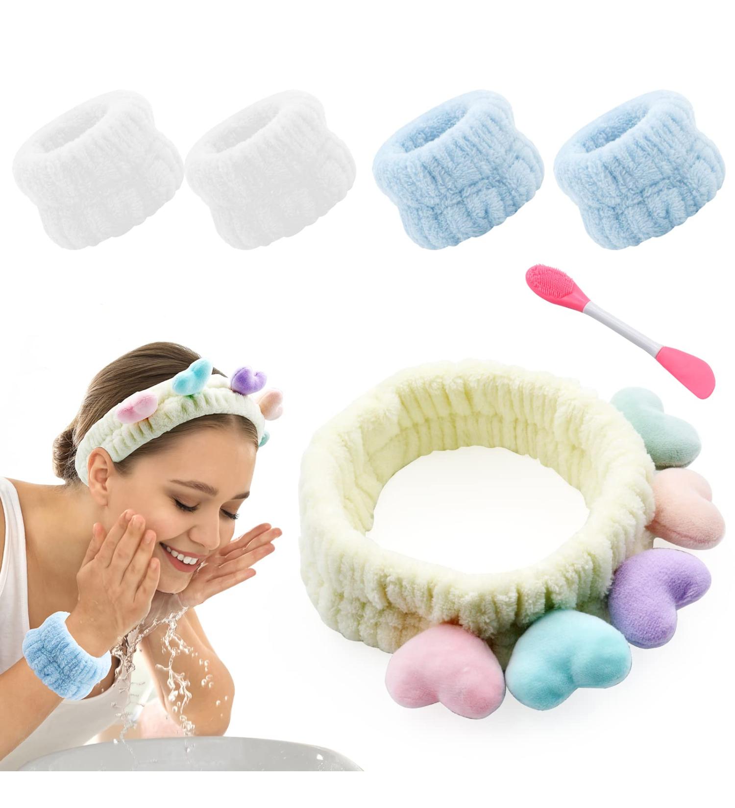 6 Pcs Women's Headband Set with Cute Spa Headband, Wrist Washbands, and Double-Ended Face Mask Brush - Ideal for Skincare and Makeup Routine - Buy Online on GoSupps.com