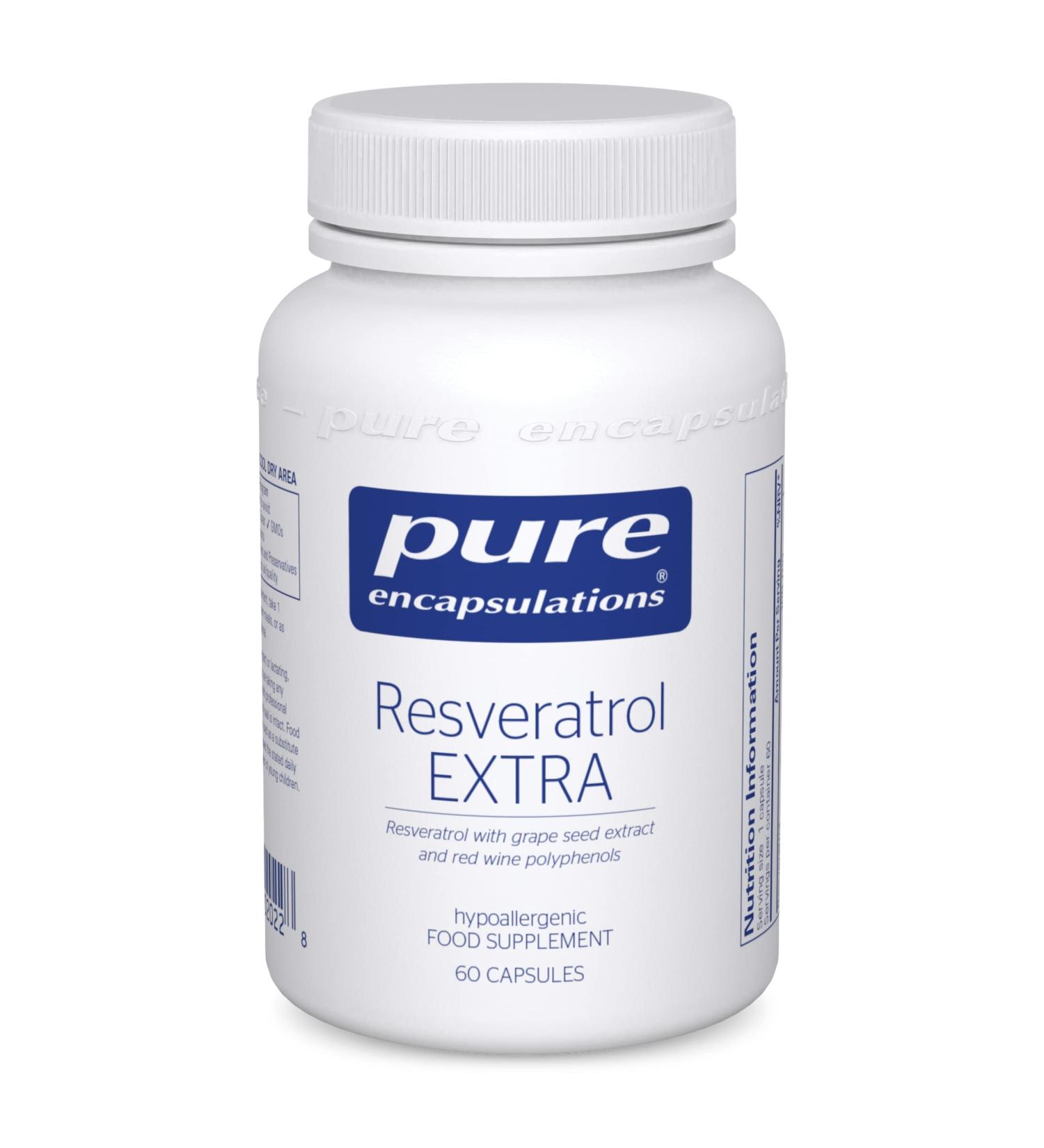 Pure Encapsulations Resveratrol Extra 100mg Capsules with Grape Seed Extract and Red Wine Polyphenols - 60 Count - Buy Online on GoSupps.com
