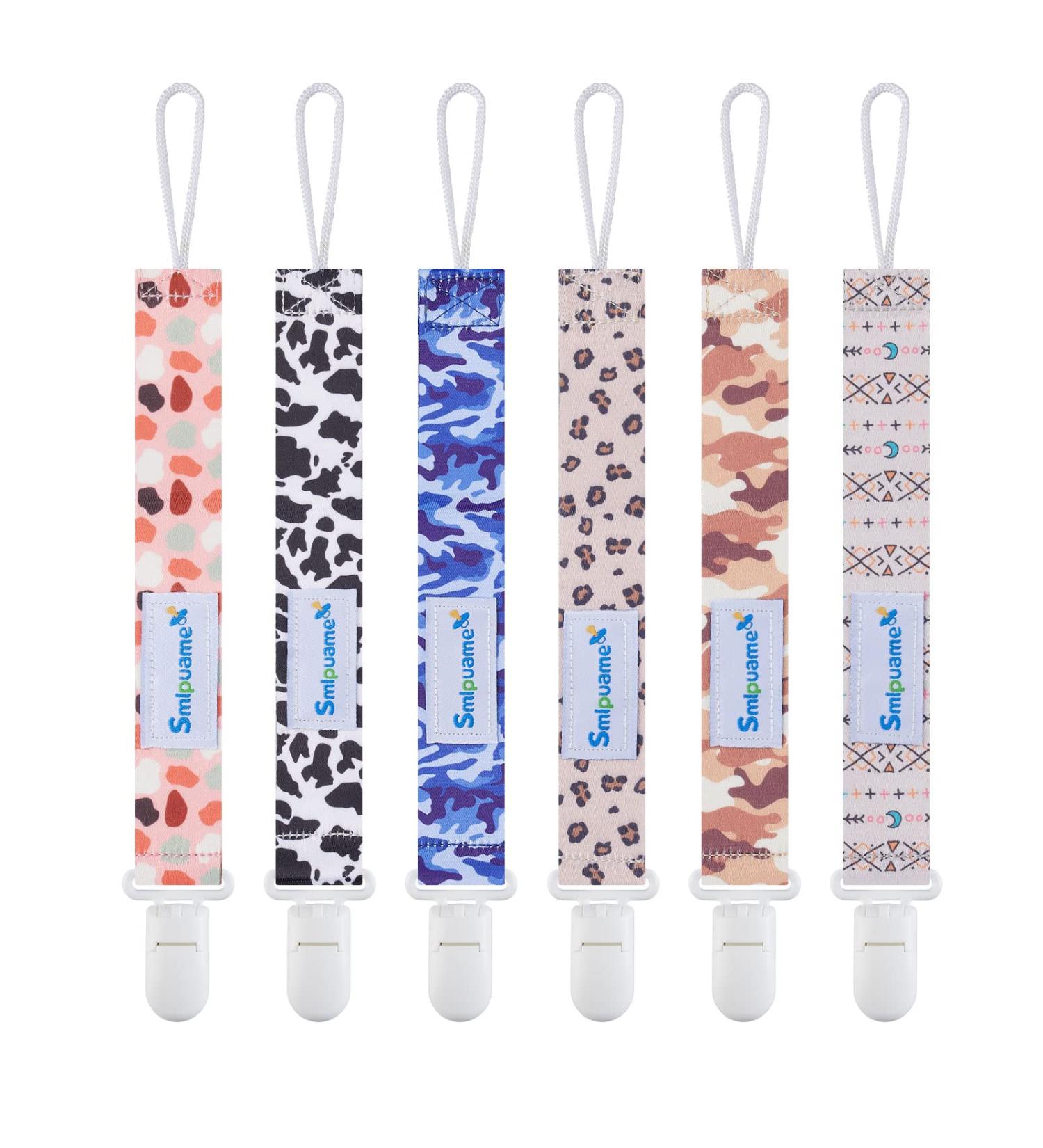 Smlpuame Baby Pacifier Chain - 6 BPA-Free Fabric Clips for Girls | Boho Camouflage & Leopard Designs | Fits Most Pacifiers & Teething Toys - Buy Online on GoSupps.com