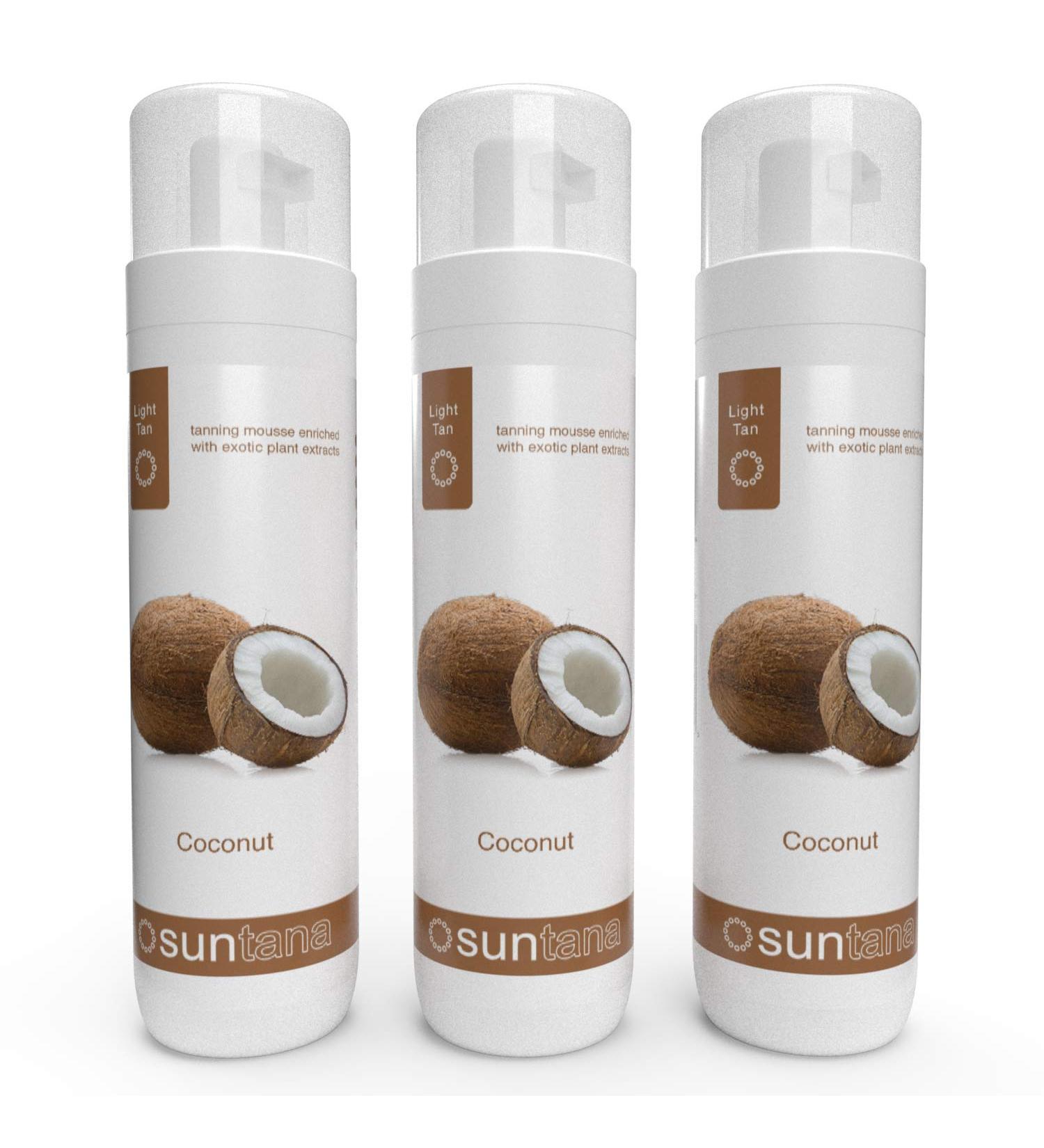 3 x Suntana Coconut Fragranced 8% Premium Self Tan Mousse - Light Tan