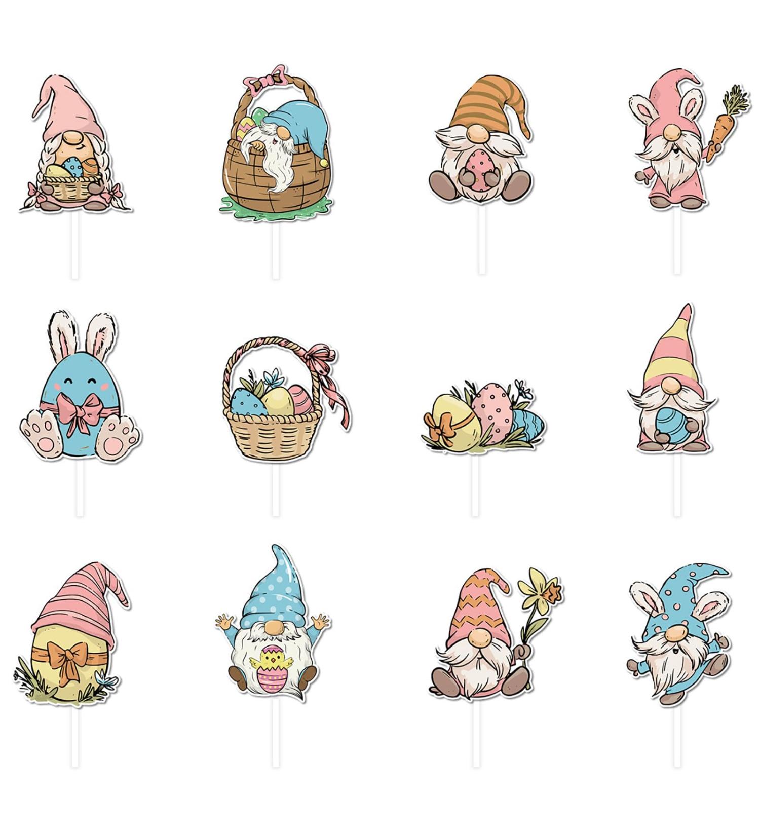 12Piece Easter Party Cake Decorations Easter Cupcake Toppers Festive Rabbit Gnomes Embellishments Dessert Decorations Holiday Dessert Decorations - Buy Online on GoSupps.com