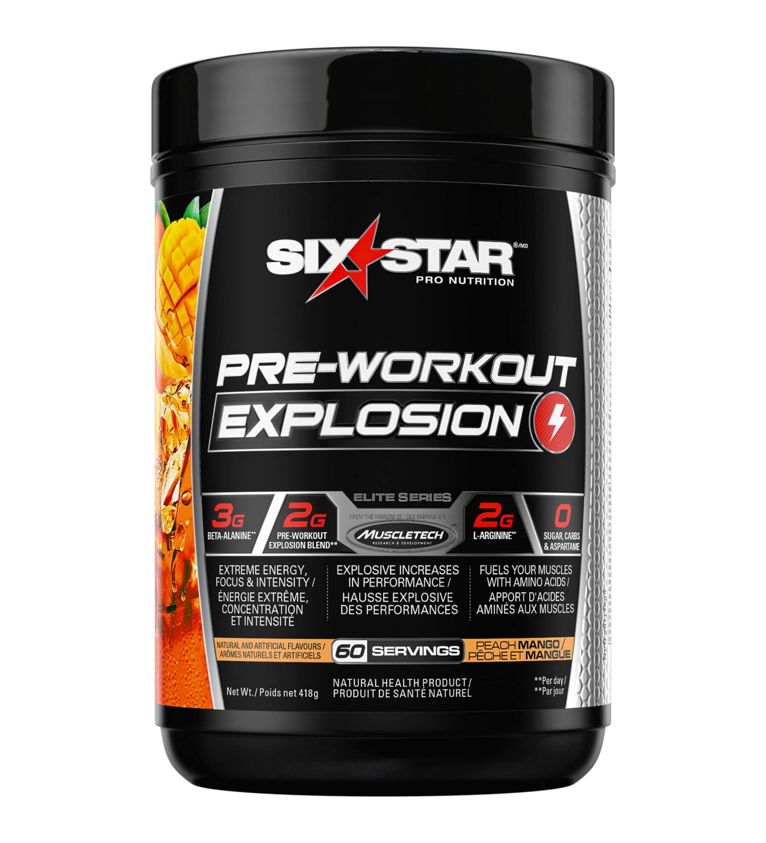 Six Star Pre-Workout Explosion Peach Mango (30 Servings) - Preworkout Energy Powder Supplement for Men & Women - Pre Workout Drink Mix with Creatine & Beta Alanine -Sports Nutrition Products Peach Mango 60 Servings (Pack of 1) - Buy Online on GoSupps.com