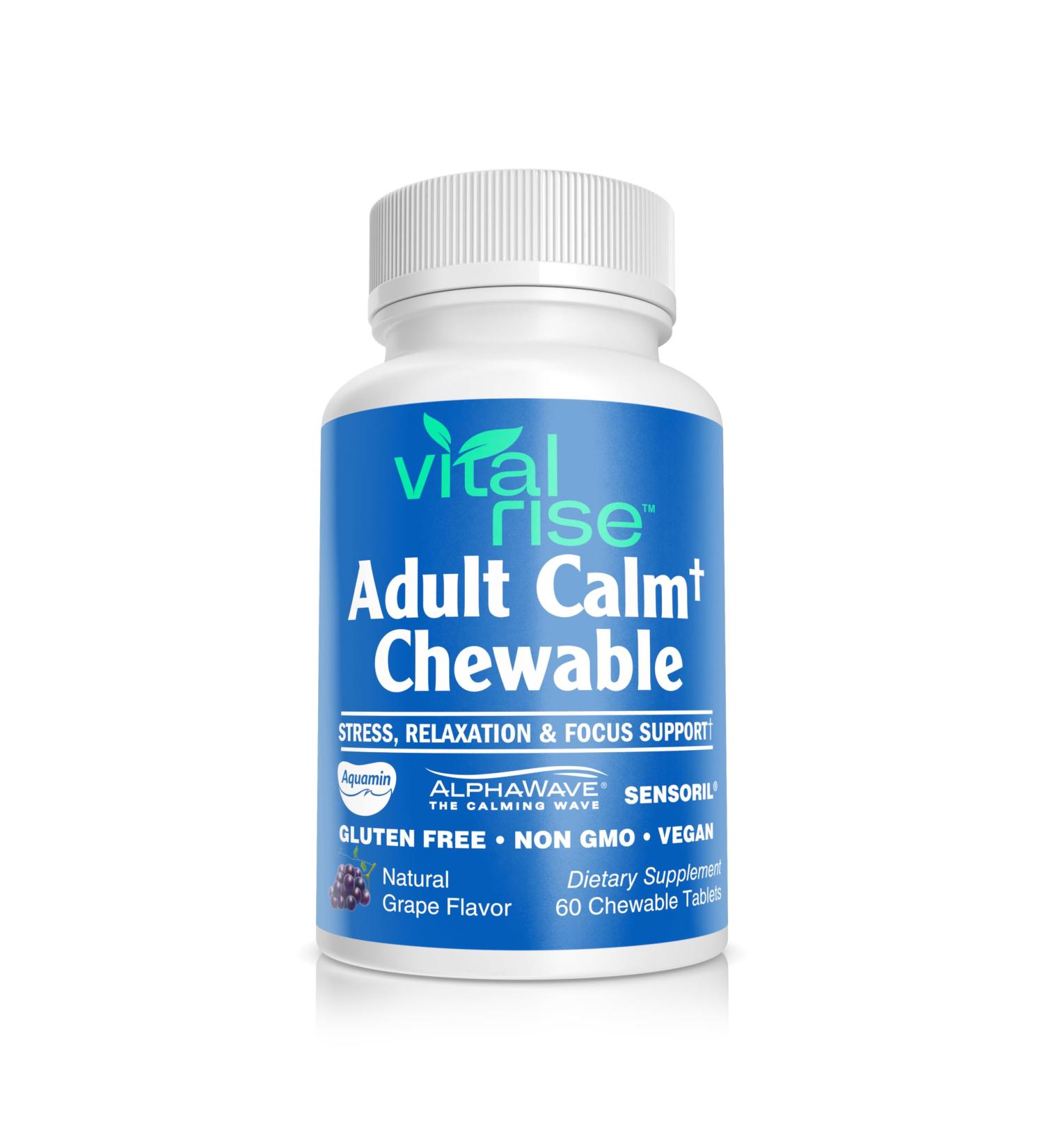 Vital Rise Adult Calm Magnesium Chewables Magnesium Ashwagandha & L-Theanine Supplement for Stress Mood & Relaxation High Absorption Non-GMO Grape Flavor (60 Chewables) - Buy Online on GoSupps.com