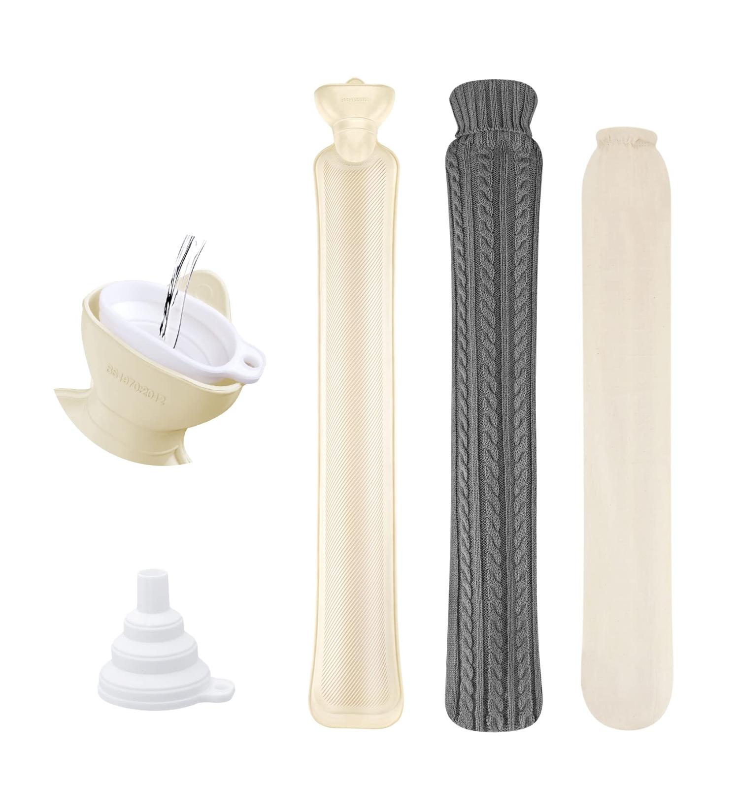 HomeWit 2L Hot Water Bottle with Knitting Covers & Funnel | Long Neck Heat Bottle - Dark Gray - Ideal for Pain Relief & Cozy Warmth - Buy Online on GoSupps.com