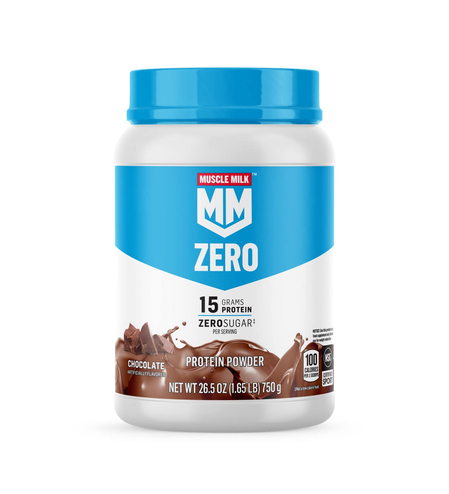 MUSCLE MILK ZERO 100 Calorie Chocolate Protein Powder - 15g Protein, 1.65 lb (25 Servings) - Buy Online on GoSupps.com