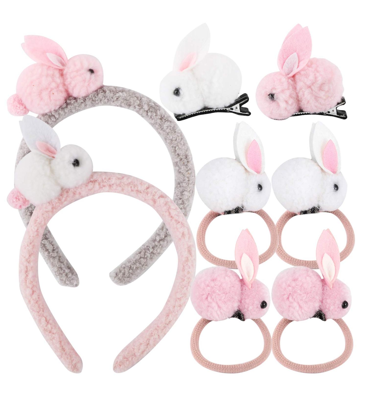 Shop UFLF Easter Bunny Hair Accessories Set | 4 Hair Ties + 2 Hair Ripes + 2 Rabbit Clips for Girls - Buy Online on GoSupps.com