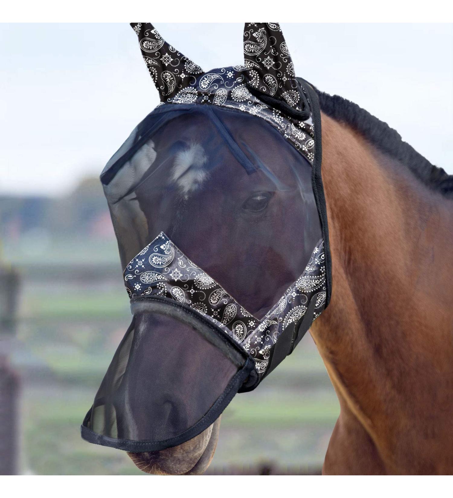 Harrison Howard CareMaster Long Nose Horse Fly Mask with Ears - UV Protection Paisley Wave - Large Size - Buy Online on GoSupps.com
