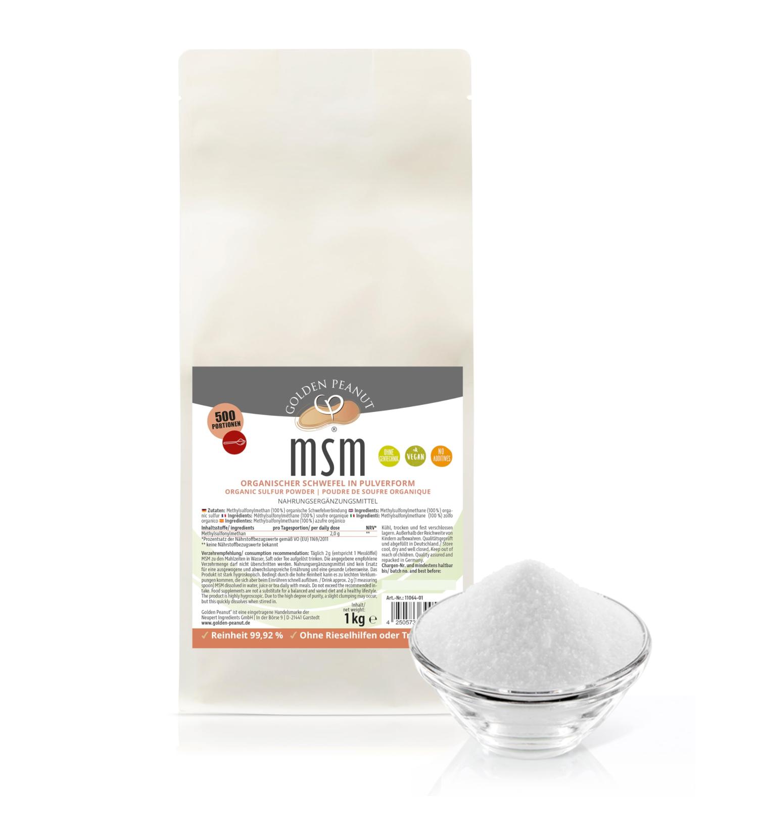 Buy GOLDEN PEANUT MSM Methylsulfonylmethane Powder 1 kg - 99.92% Pure Food Supplement | No Flow Agents - Fast International Shipping - Buy Online on GoSupps.com