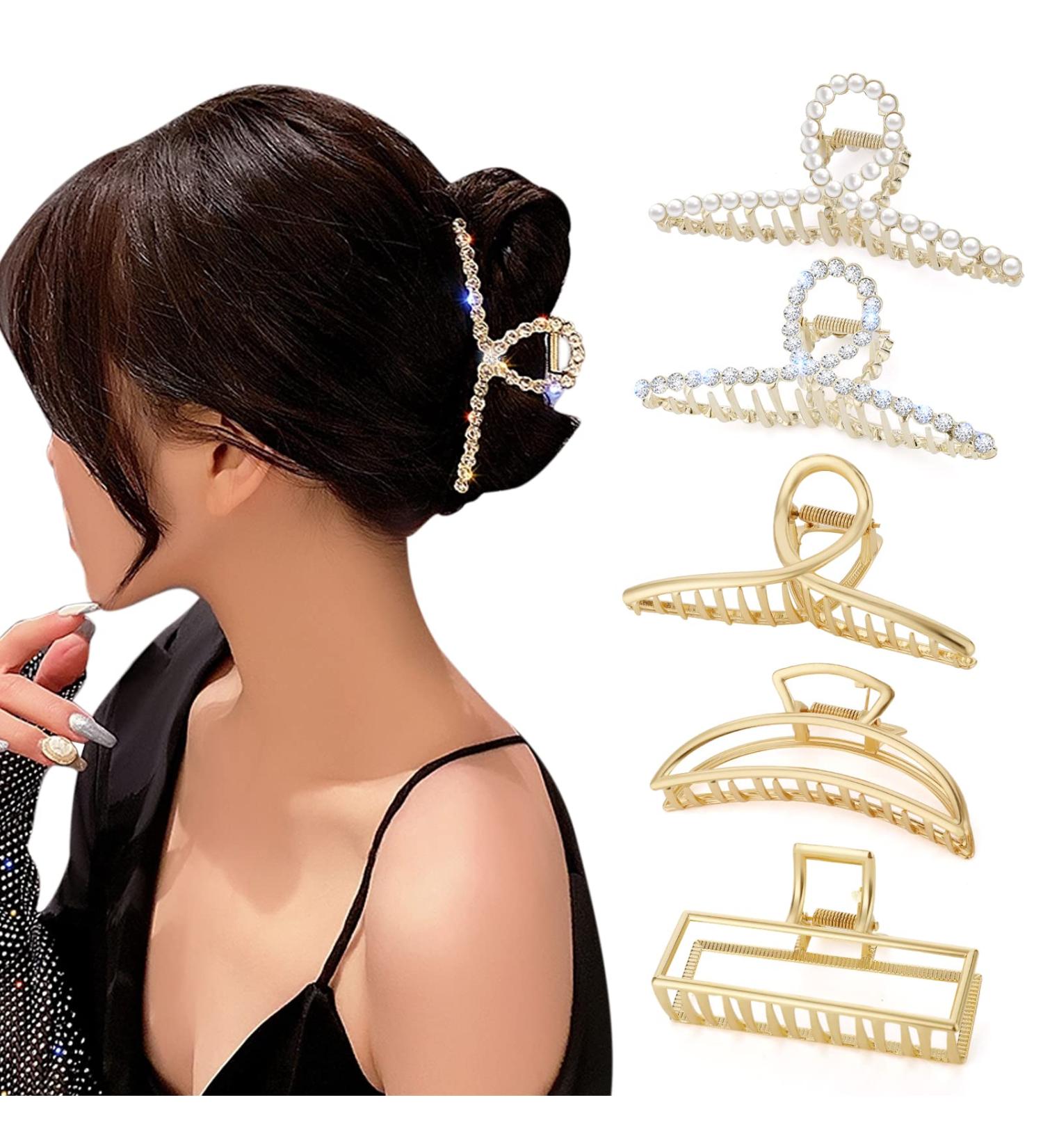 MojiDecor Anti-Slip Gold Metal Hair Claw Clips - Set of 5 Large Clips for Women with Thick, Thin, Curly, and Wavy Hair - Buy Online on GoSupps.com