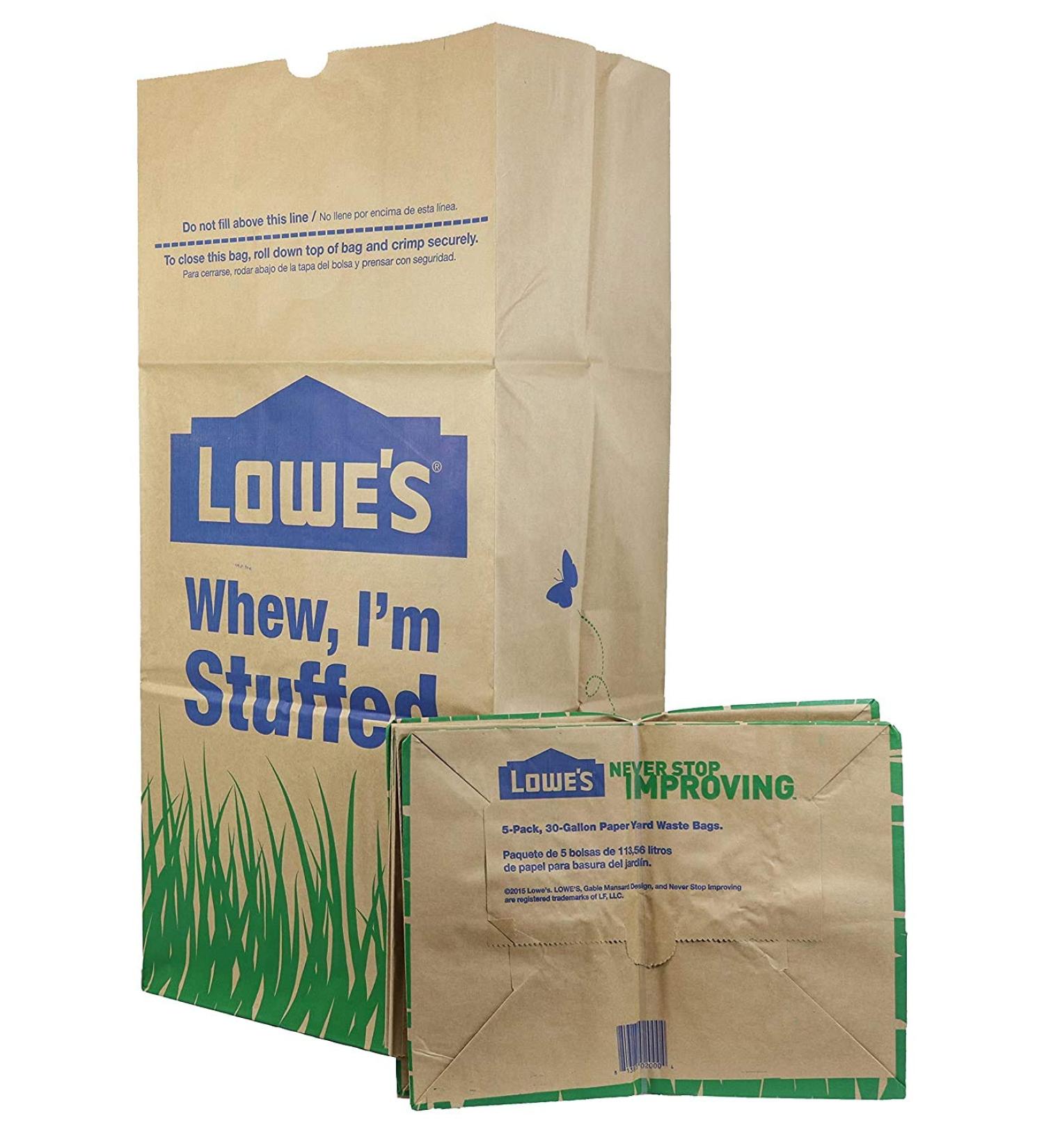 Lowes 30 Gallon Paper Lawn and Leaf Trash Bags - 15 Bags Total (5 Count, Pack of 3) - Buy Online on GoSupps.com