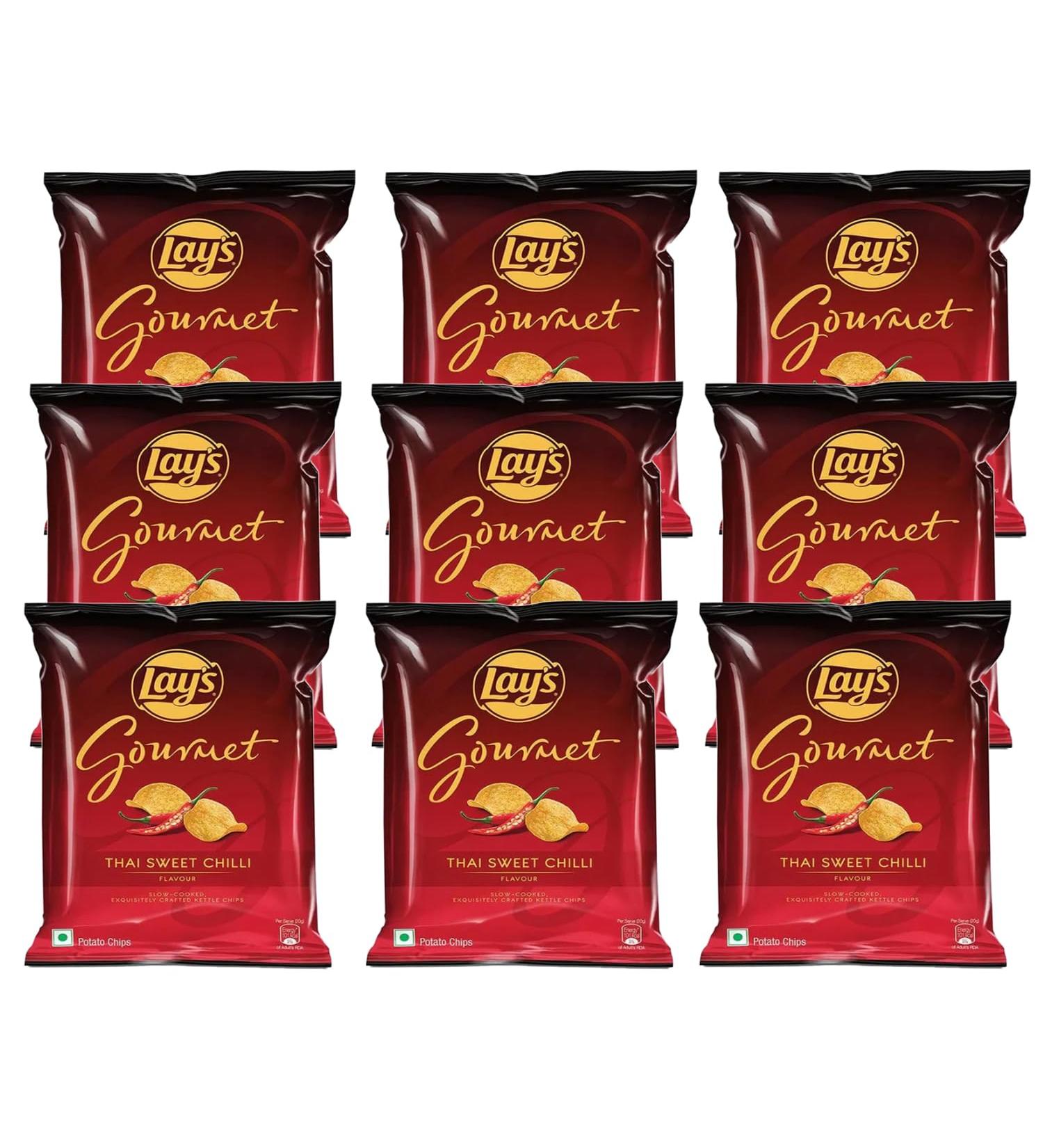 Lays Gourmet Potato Chips (Thai Sweet Chilli) Flavor (36 Gram) - Slow-Cooked Potato Chips Snacks (Pack of 9) - Buy Online on GoSupps.com