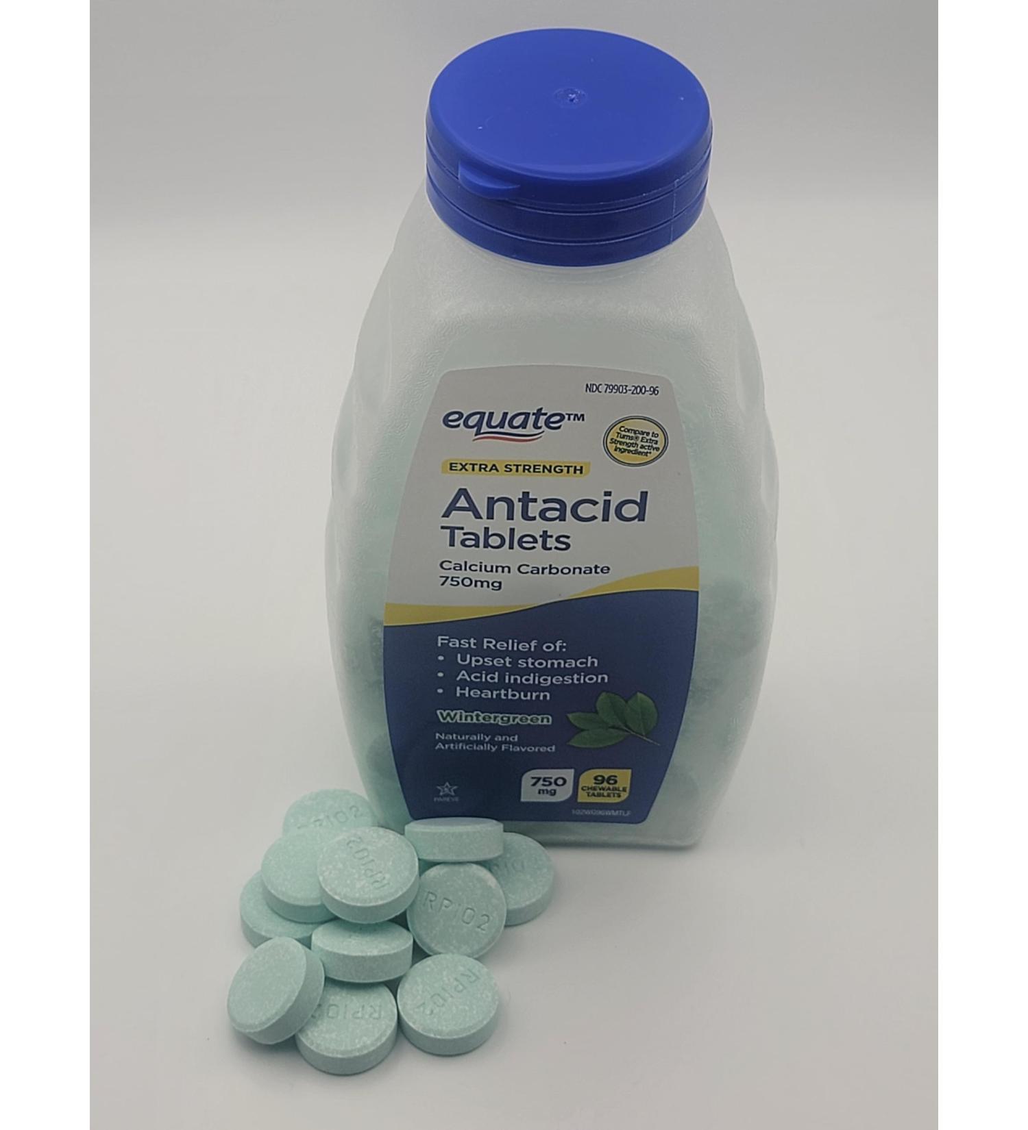 Equate Antacid Chewable Extra Strenght Wintergreen Tablets 750 mg 96 Ct (Pack of 1).