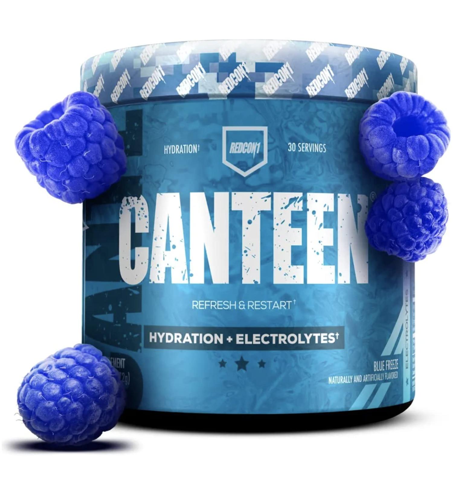 REDCON1 Canteen Hydration + Electrolytes - Blue Freeze Electrolyte Drink Powder | B Vitamins Minerals Coconut Water & Hyaluronic Acid | 30 Servings for Optimal Recovery - Buy Online on GoSupps.com