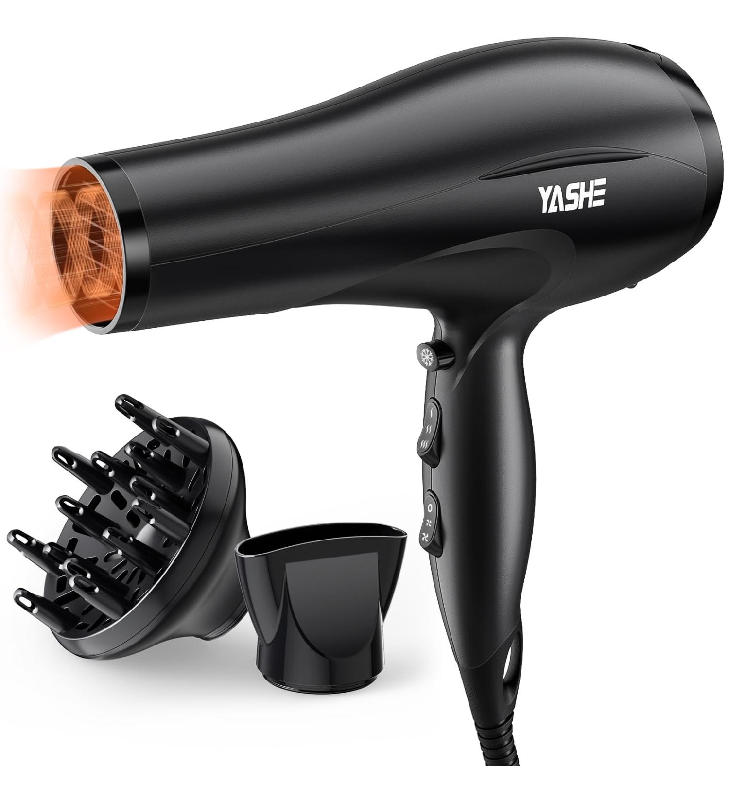 YASHE HD-8009BF Professional Hair Dryer 2400W Salon Ionic Hairdryer with Diffuser and Nozzle Fast Drying with 2 Speed 3 Heat Setting and Cool Button - Buy Online on GoSupps.com