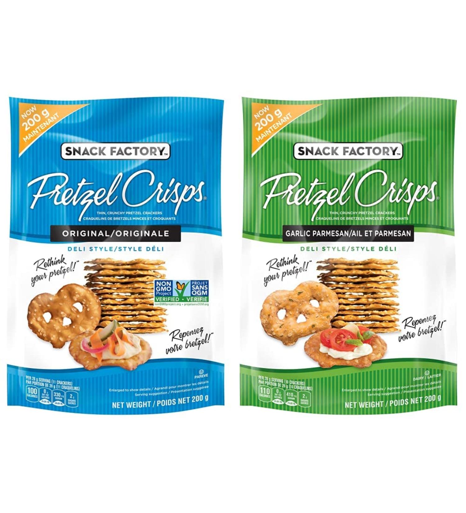 Snack Factory Pretzel Crisp Pretzel Crisps - Original 200 Grams & Pretzel Crisps Garlic Parmisan 200g Pretzel Crisps + Pretzel Crisps - Buy Online on GoSupps.com