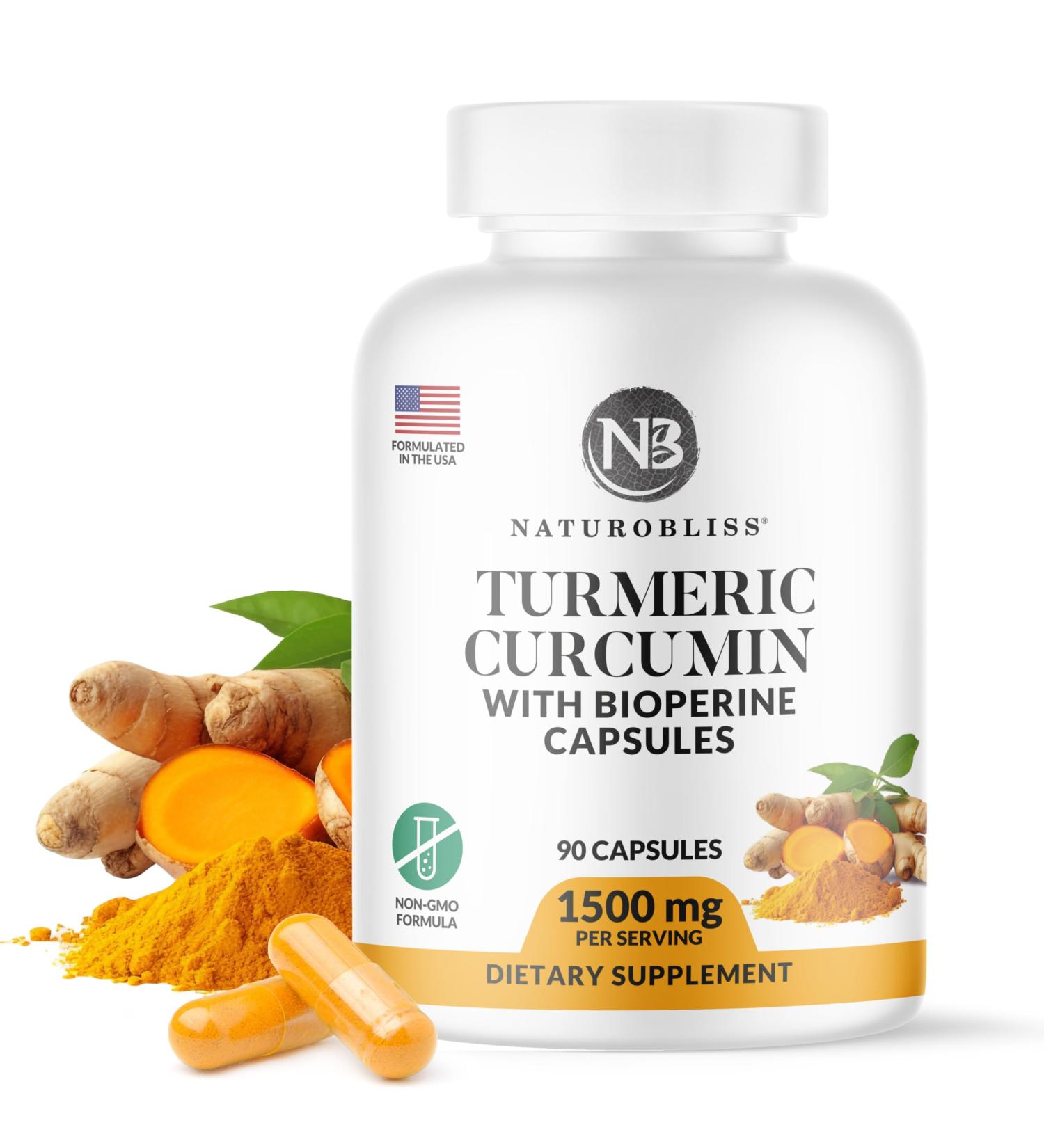 NaturoBliss Turmeric Curcumin with BioPerine 1500mg - Non GMO - Gluten Free - 90 Capsules - Buy Online on GoSupps.com