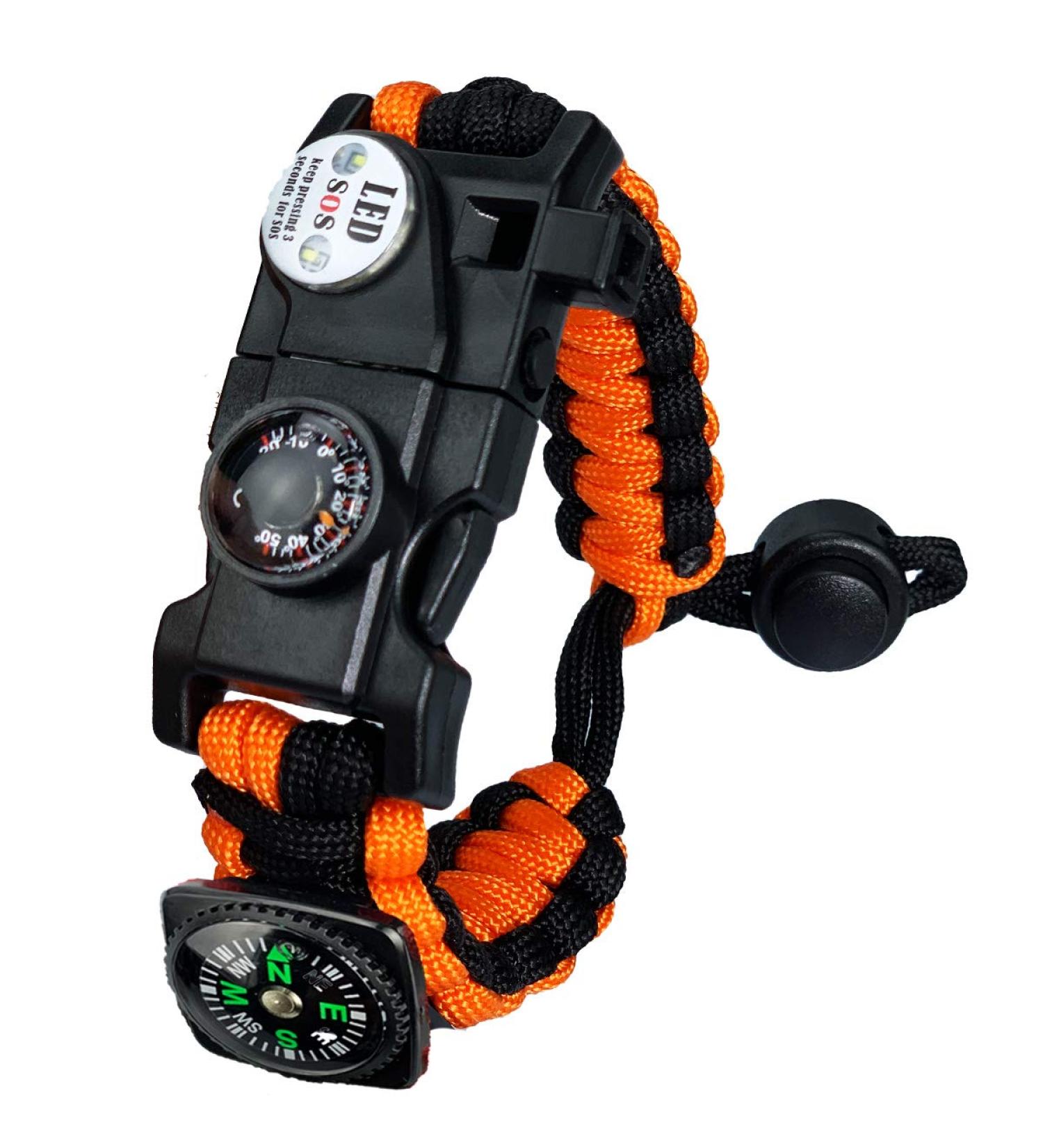 Ultimate Paracord Survival Bracelet Kit for Men - Orange | Flint Compass Thermometer LED Light & Multi-Tool | Perfect for Outdoor Adventures - Buy Online on GoSupps.com